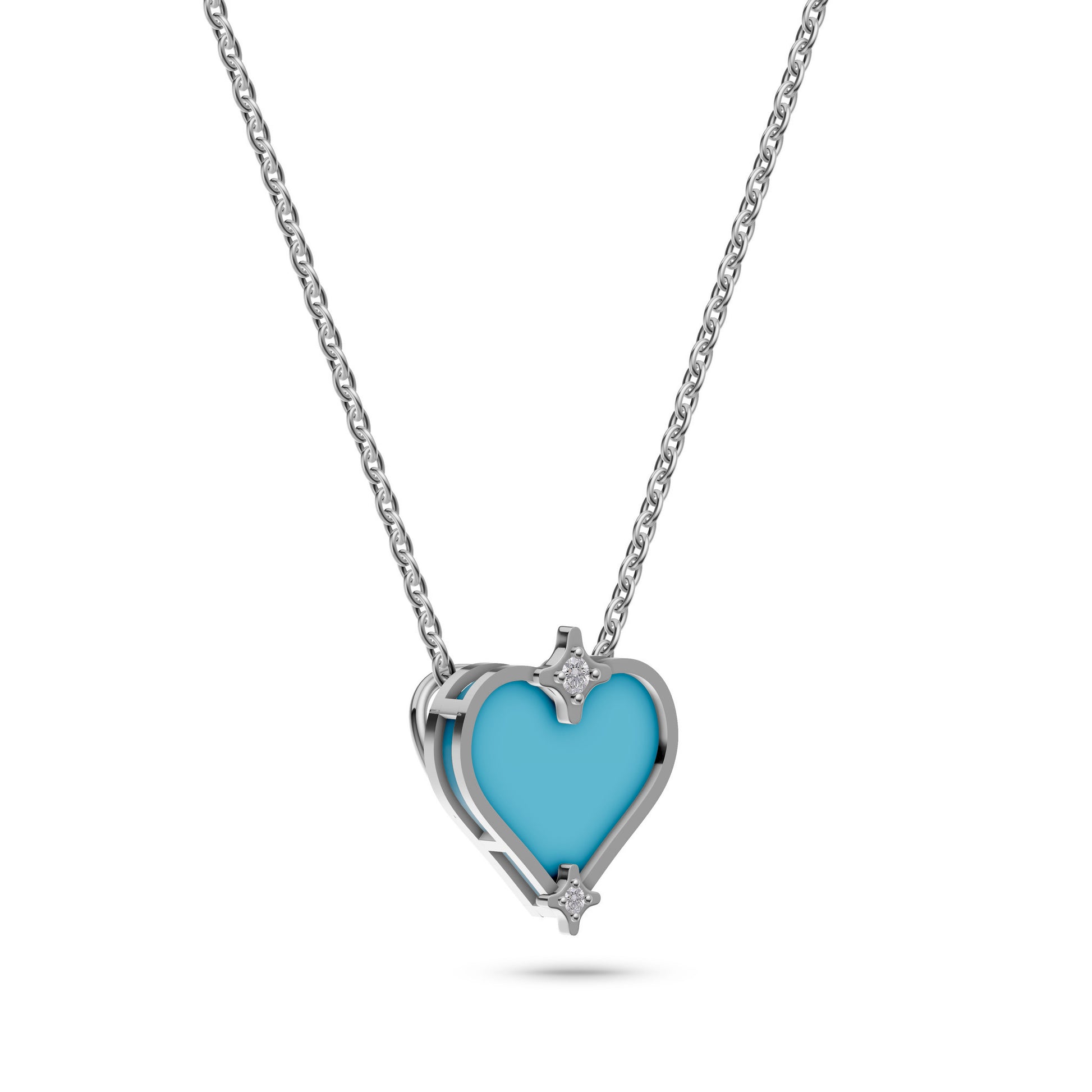 Turquoise Heart Diamond Necklace In 14K Gold