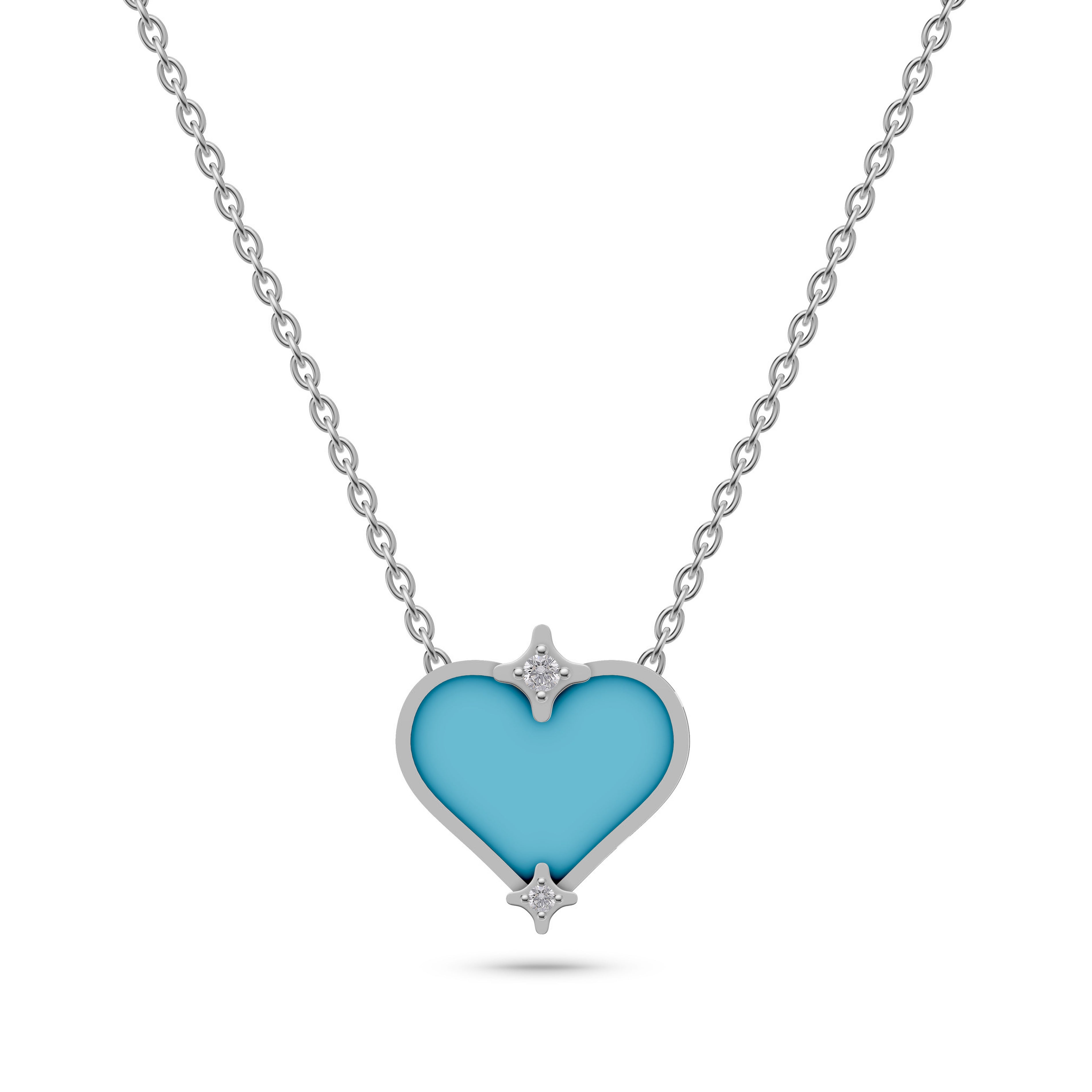 Turquoise Heart Diamond Necklace In 14K Gold