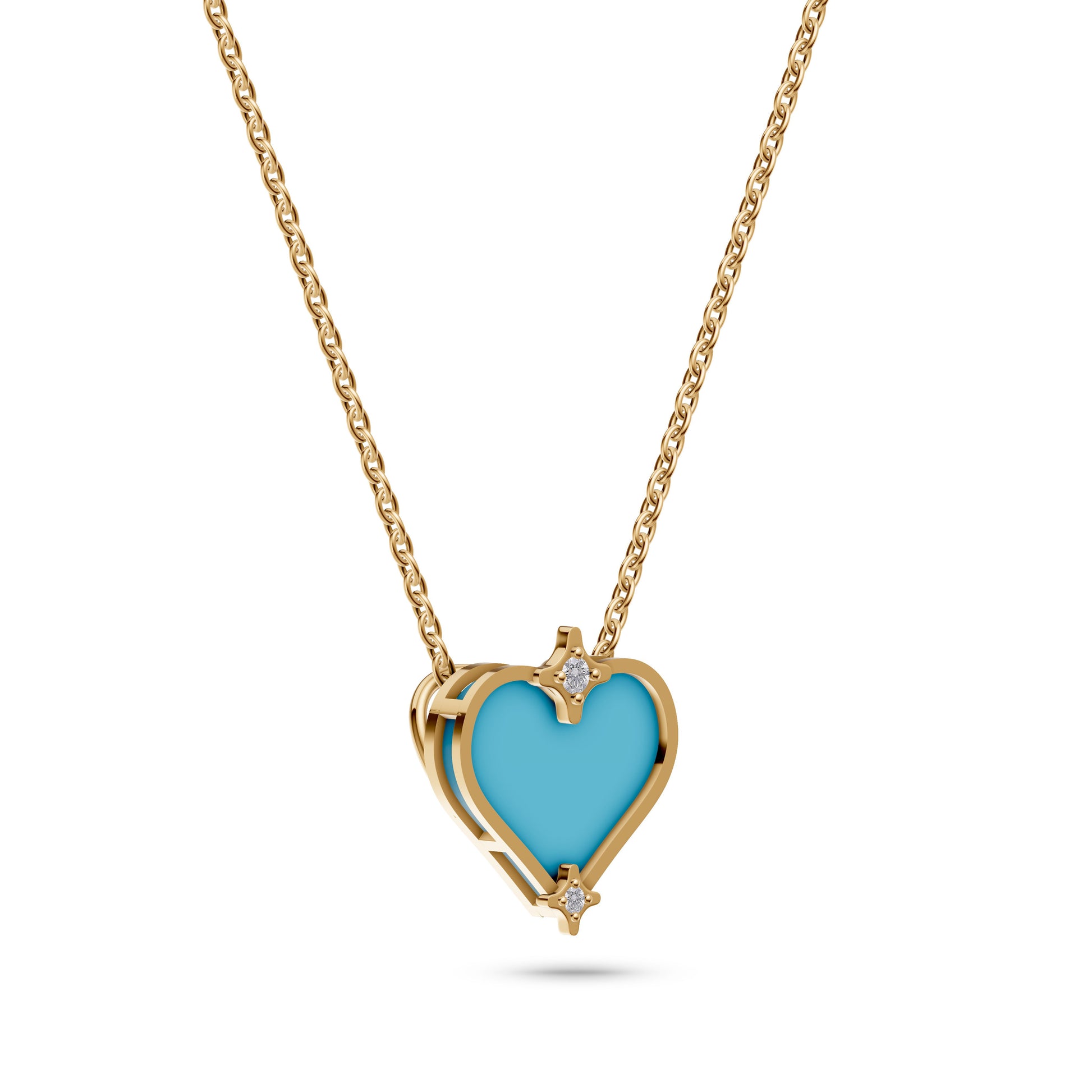 Turquoise Heart Diamond Necklace In 14K Gold