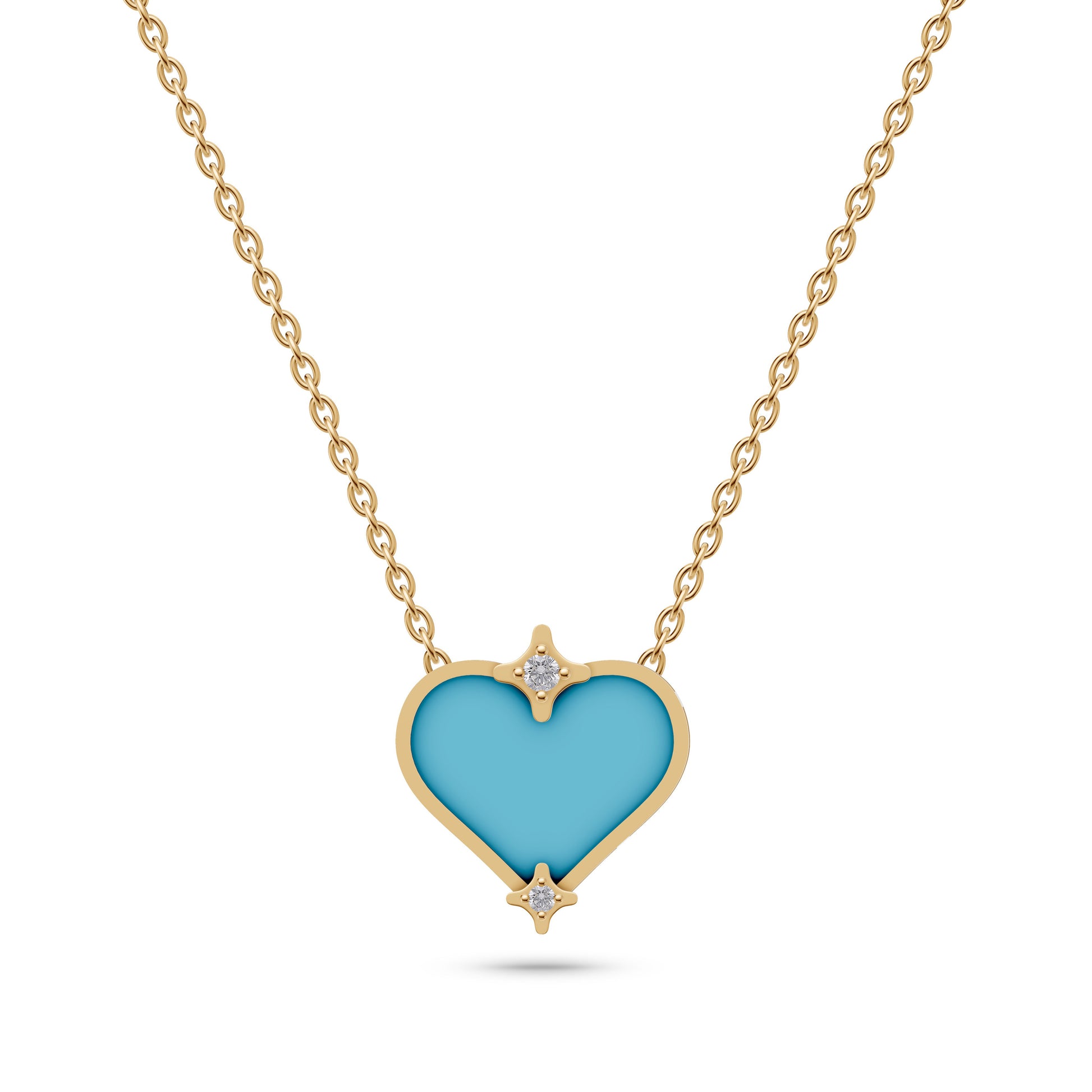 Turquoise Heart Diamond Necklace In 14K Gold