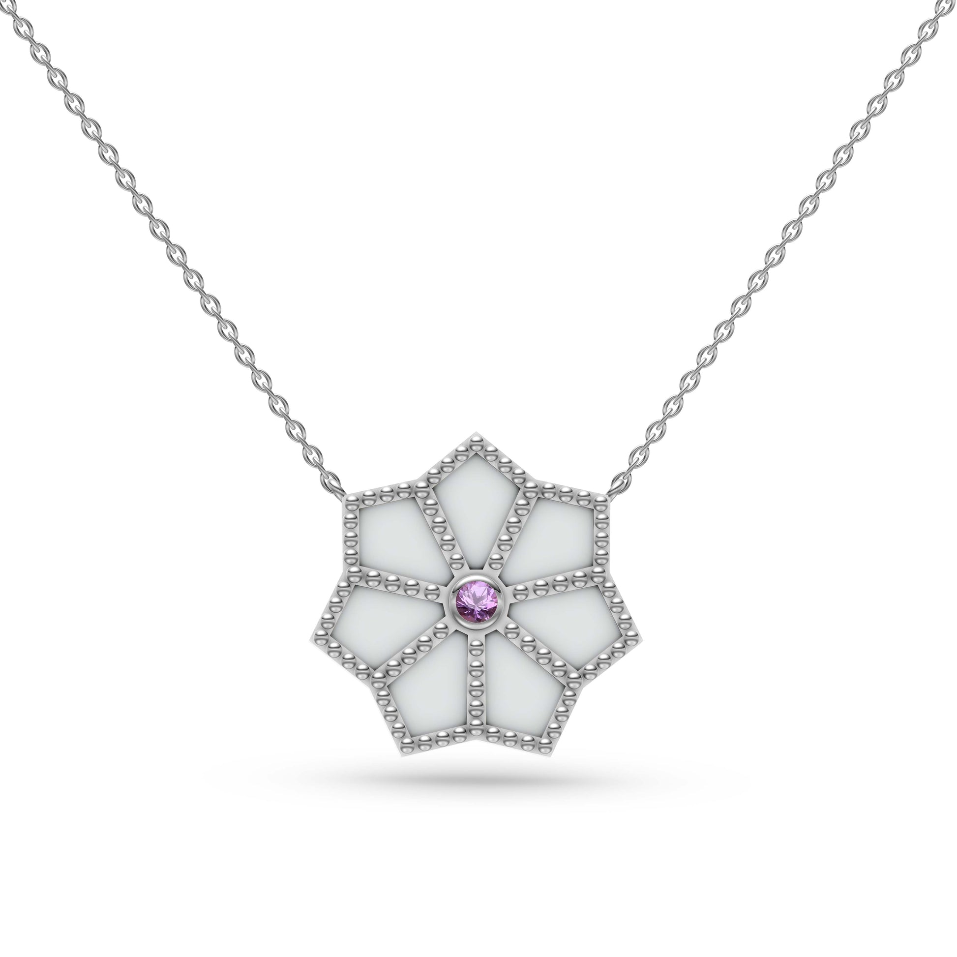 Isola Mother of Pearl Flower Pendant with Pink Sapphire in 14K Gold