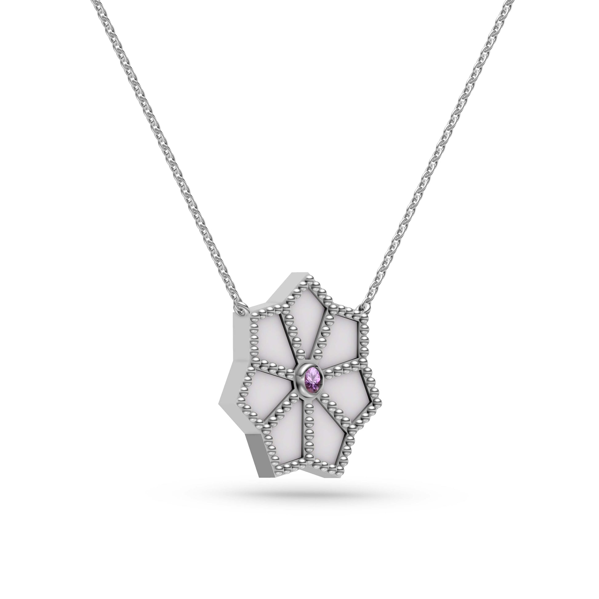Isola Mother of Pearl Flower Pendant with Pink Sapphire in 14K Gold
