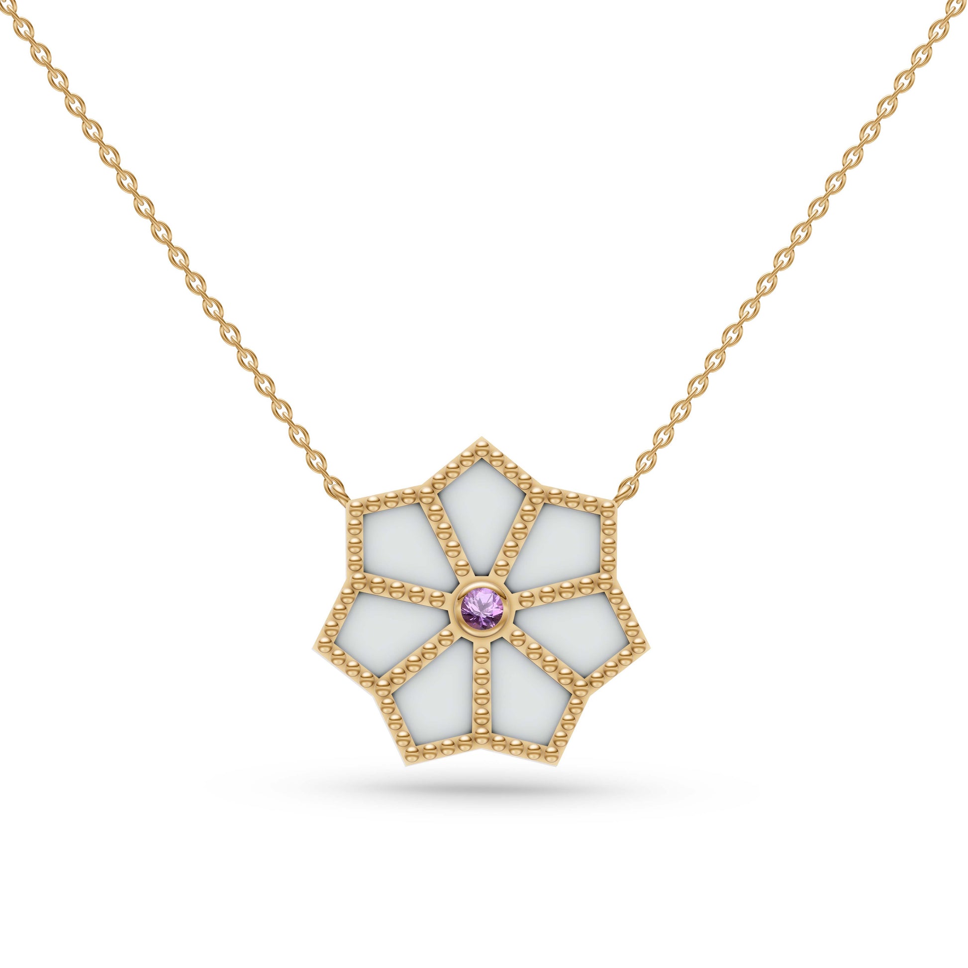 Isola Mother of Pearl Flower Pendant with Pink Sapphire in 14K Gold