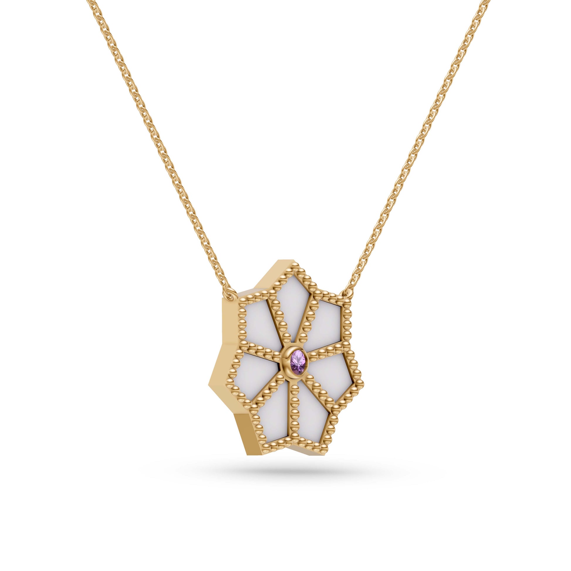 Isola Mother of Pearl Flower Pendant with Pink Sapphire in 14K Gold