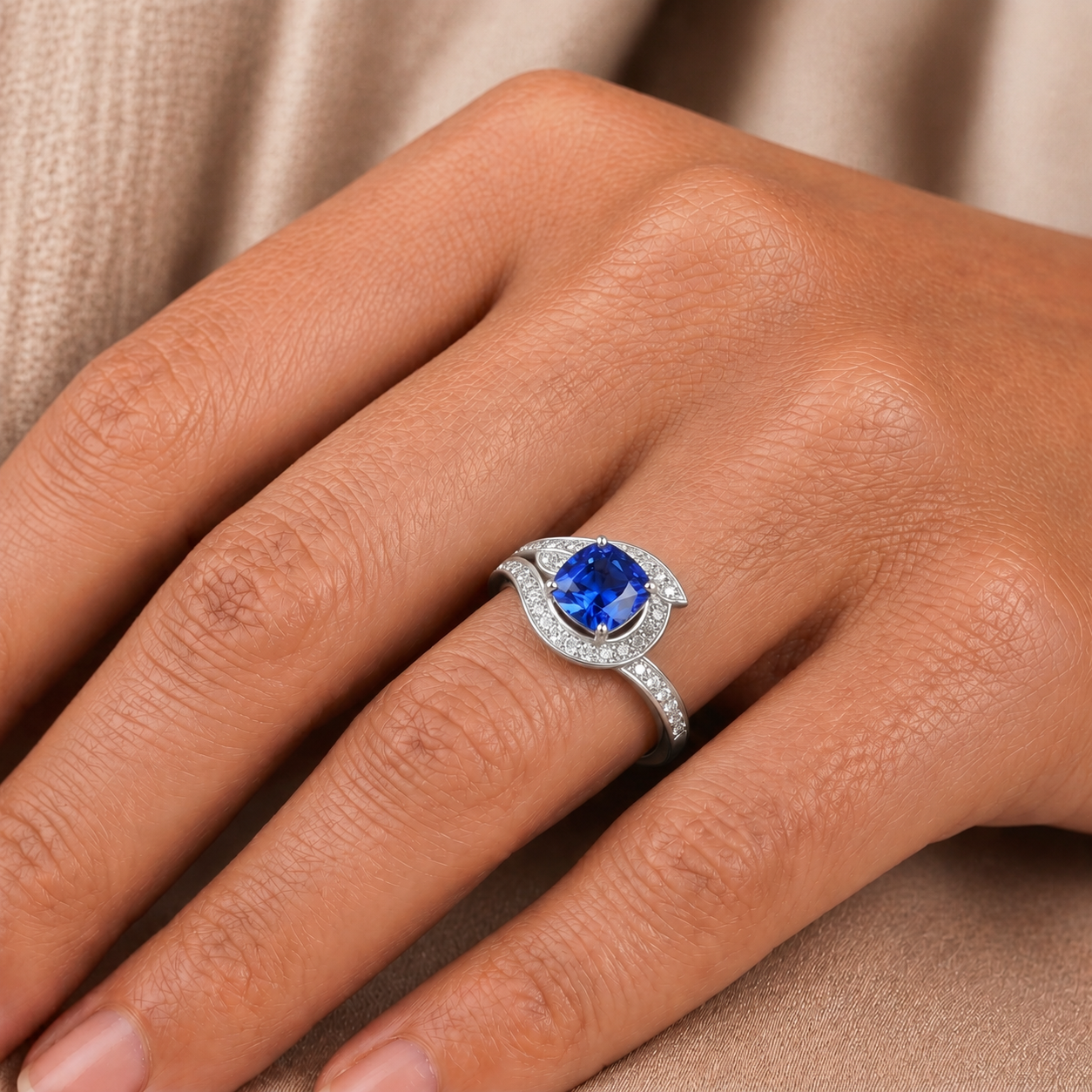 Sapphire Cushion Azure Ring In 14K Gold