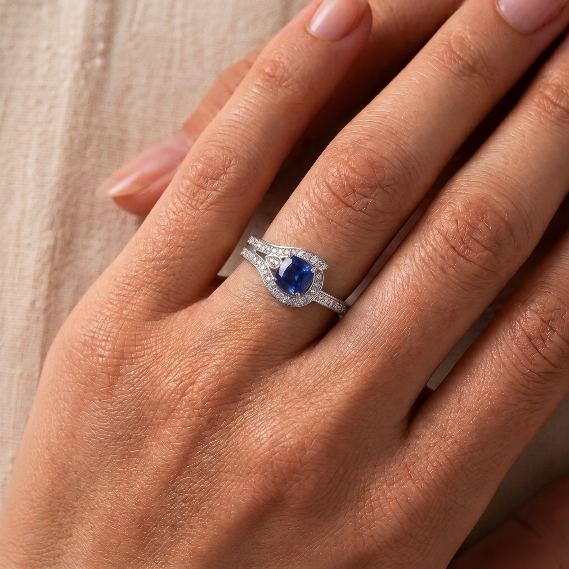 Sapphire Cushion Azure Ring In 14K Gold