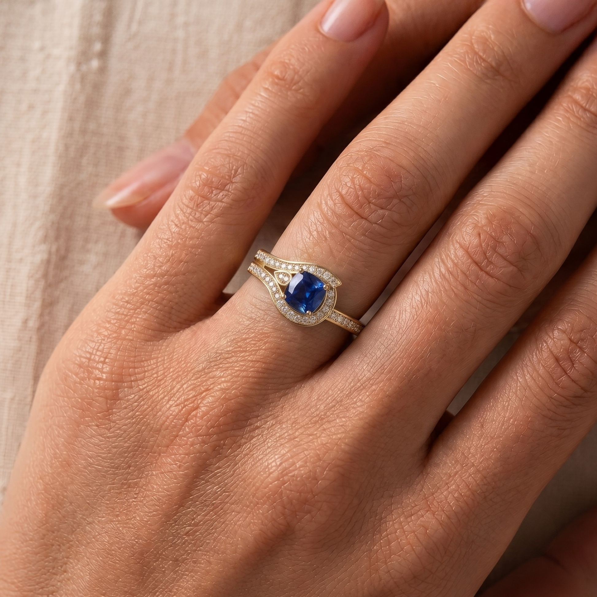 Sapphire Cushion Azure Ring In 14K Gold