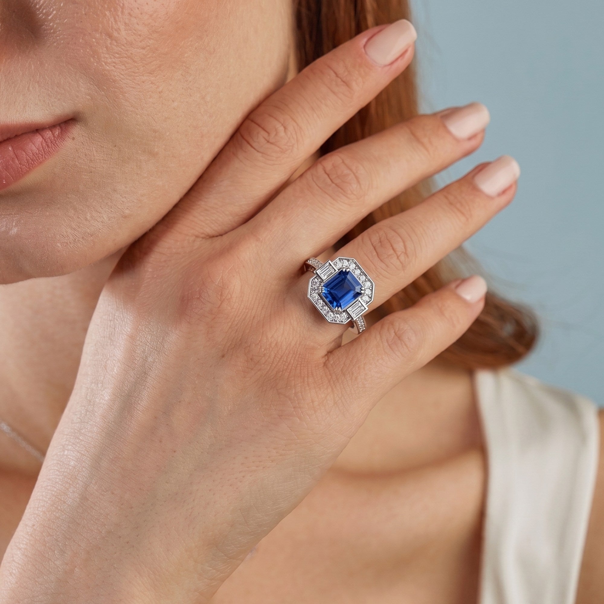 Sapphire Cushion Prestige Ring In 14K Gold