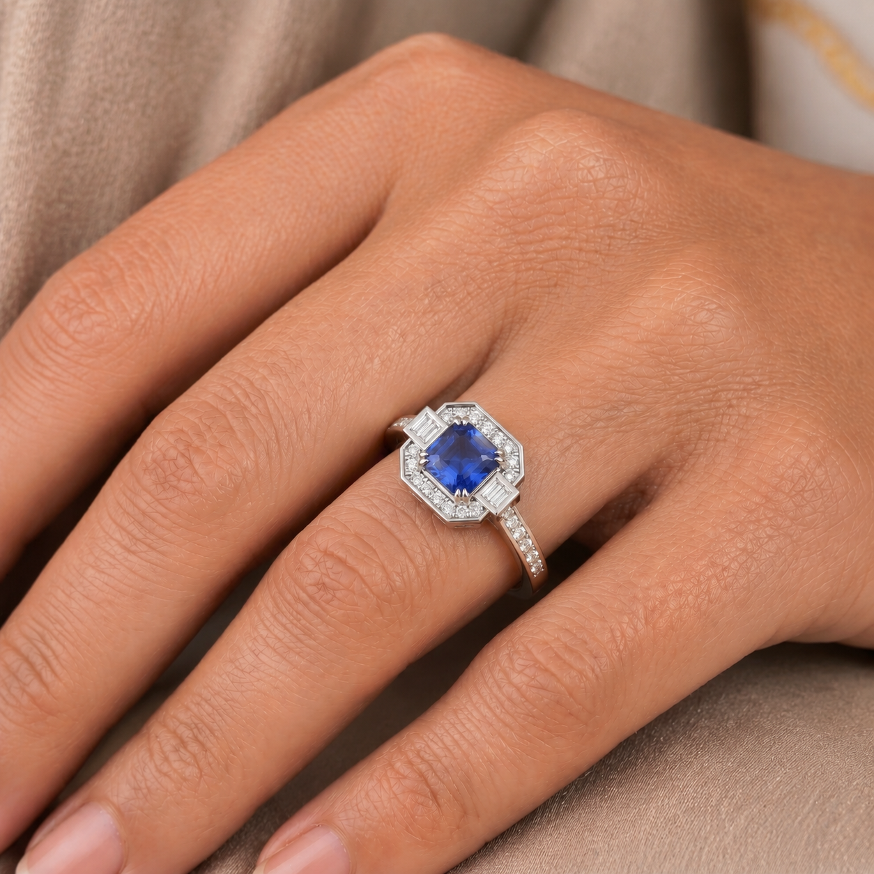 Sapphire Cushion Prestige Ring In 14K Gold