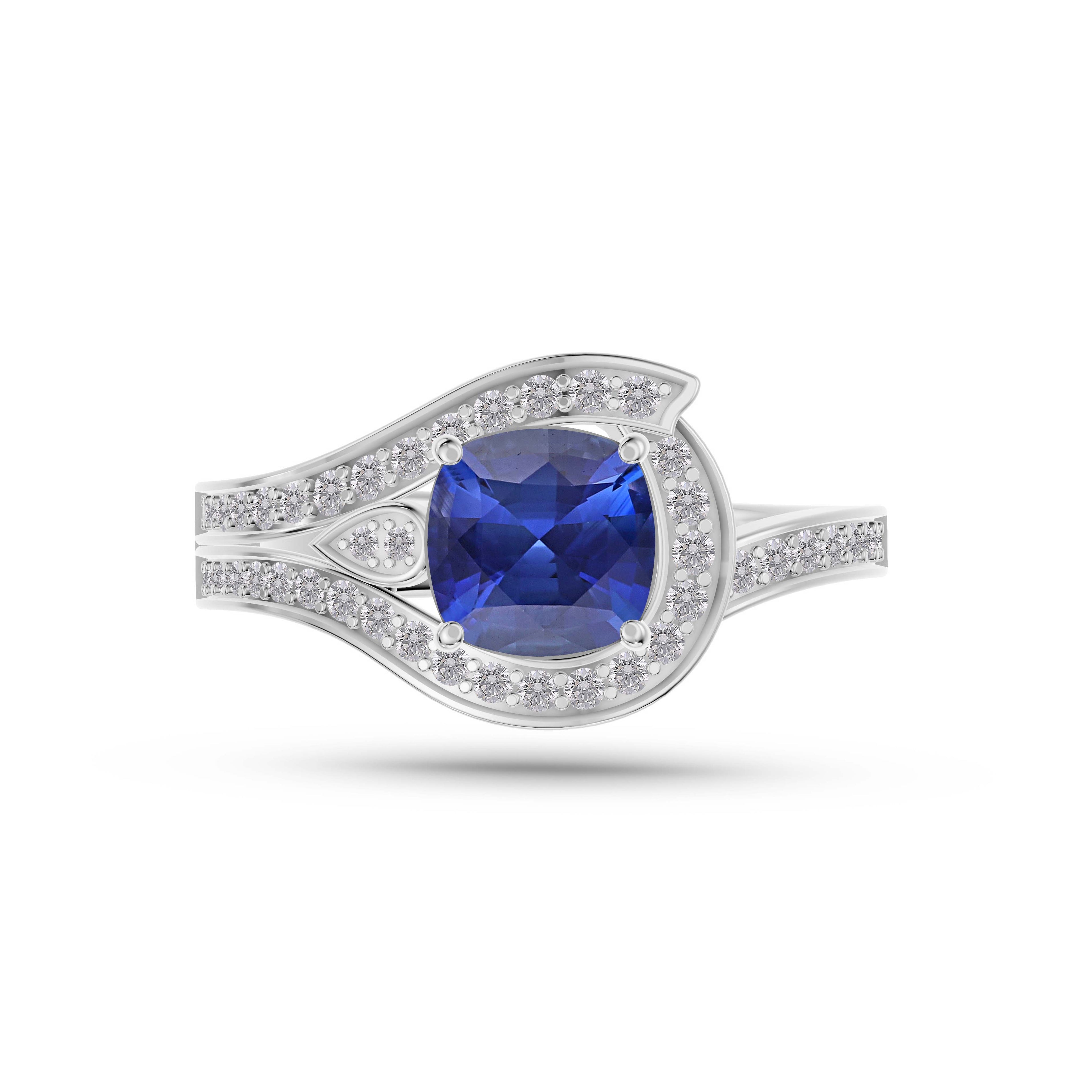 Sapphire Cushion Azure Ring In 14K Gold