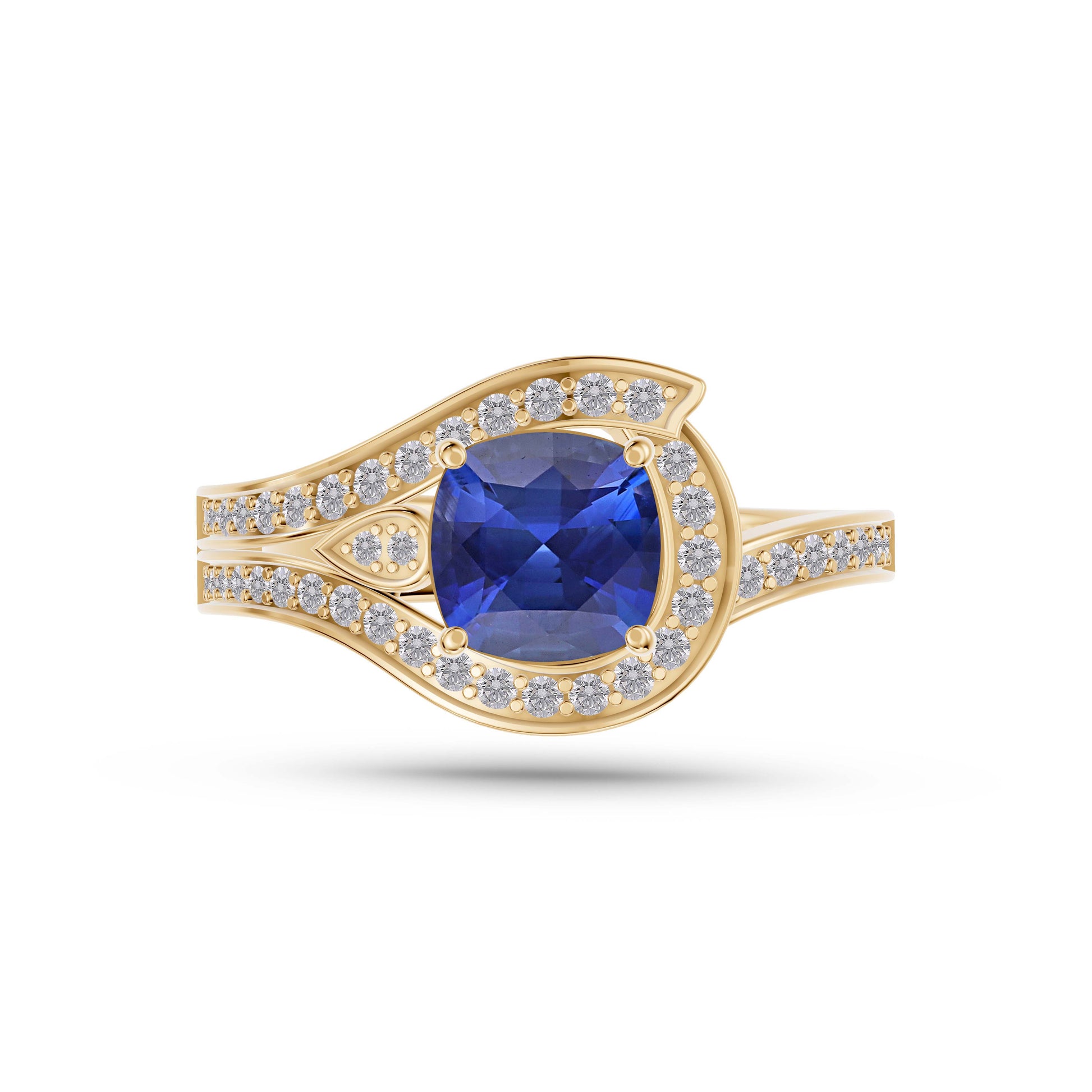 Sapphire Cushion Azure Ring In 14K Gold