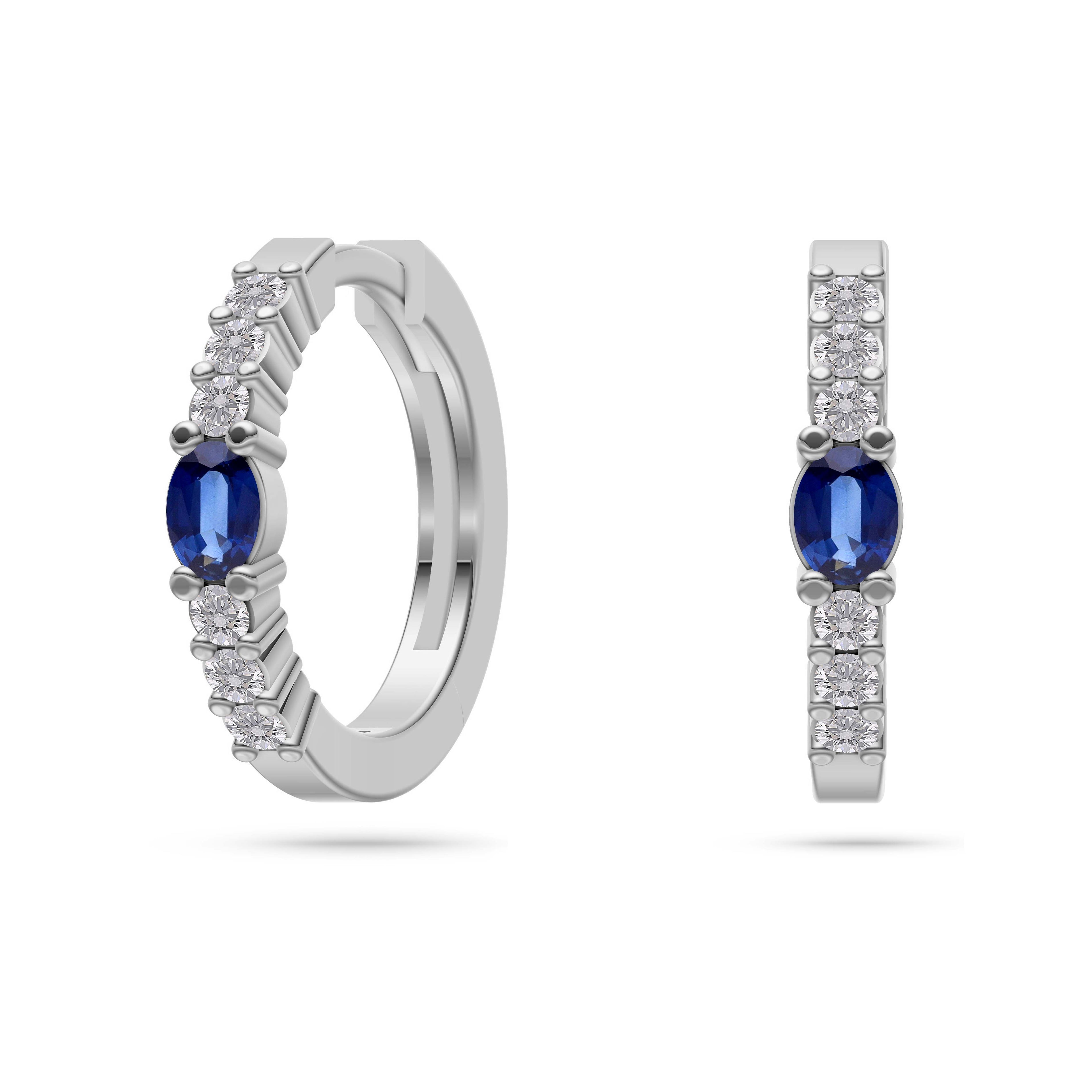 Sapphire Eclipse Diamond Huggie Earrings in 18K Gold