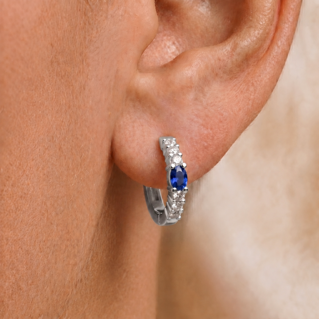 Sapphire Eclipse Diamond Huggie Earrings in 18K Gold
