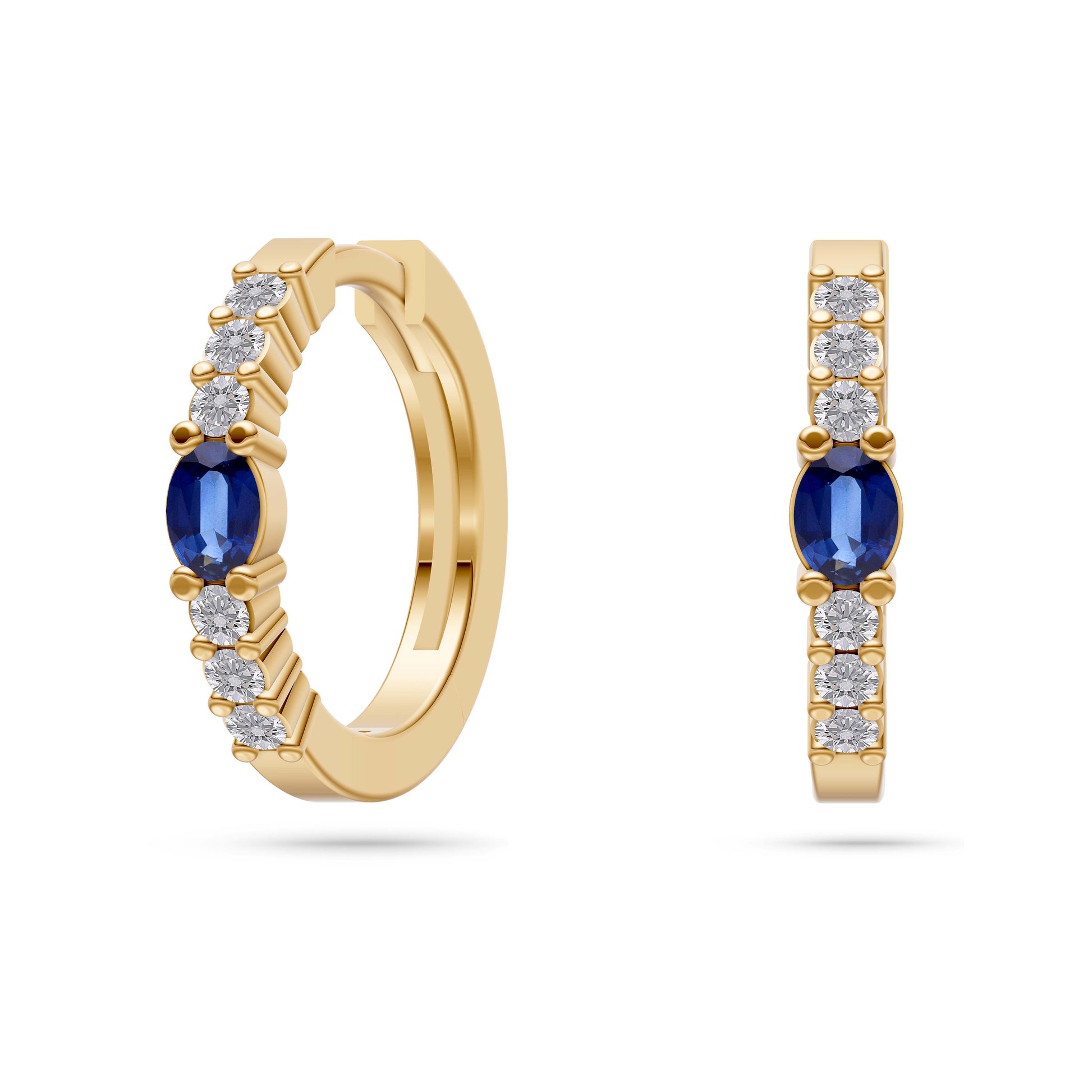 Sapphire Eclipse Diamond Huggie Earrings in 18K Gold