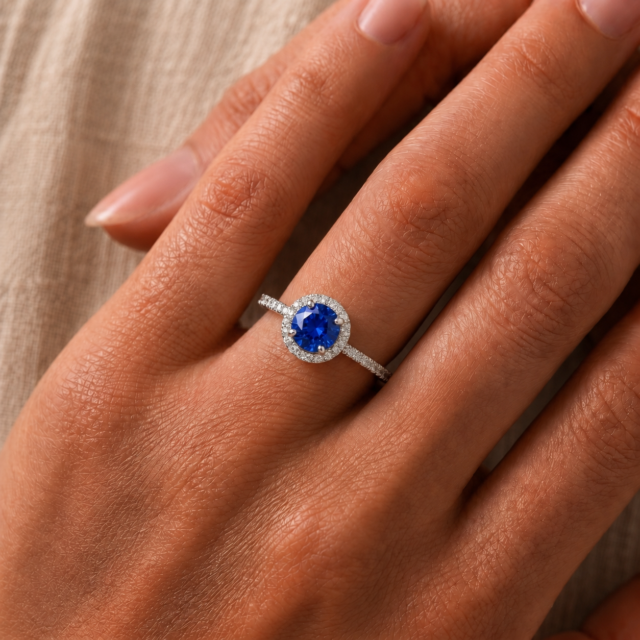 Sapphire Round Solitaire Ring In 18K Gold