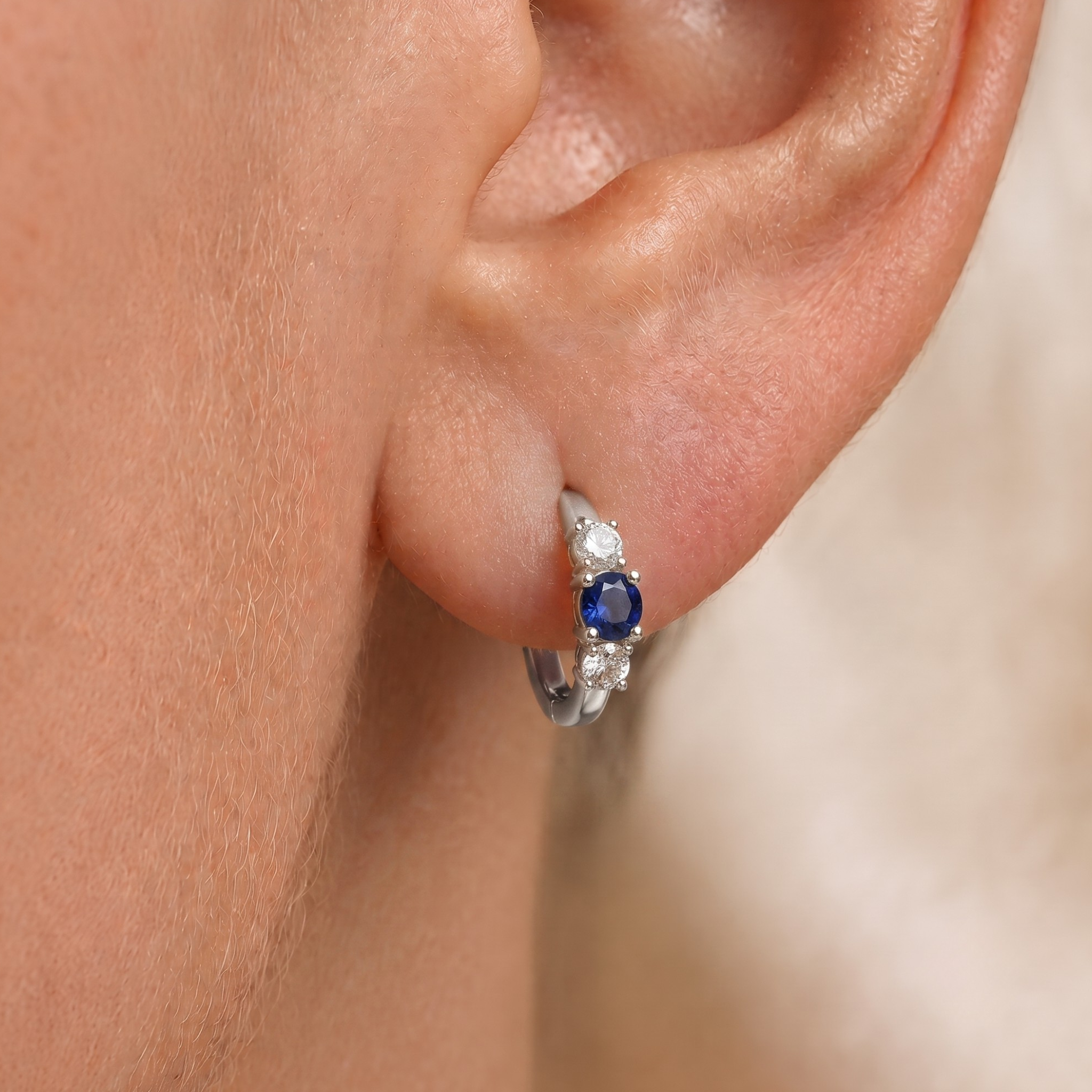 Sapphire and Diamond Huggie Earrings in 18K Gold
