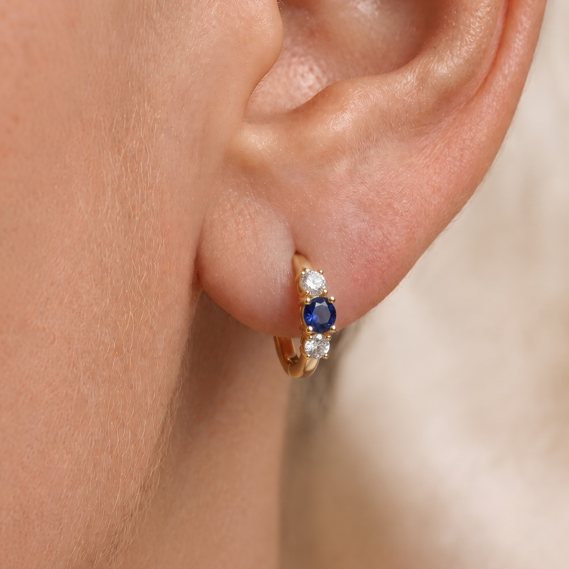 Sapphire and Diamond Huggie Earrings in 18K Gold