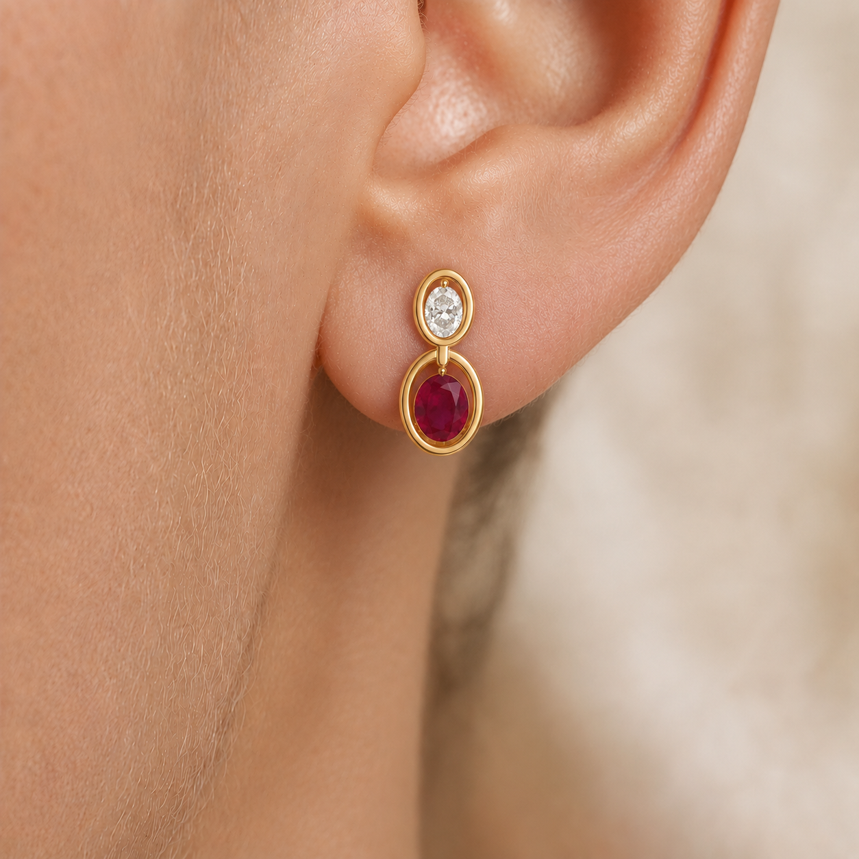Scarlet Drop Ruby & Diamond Earrings in 14K Gold