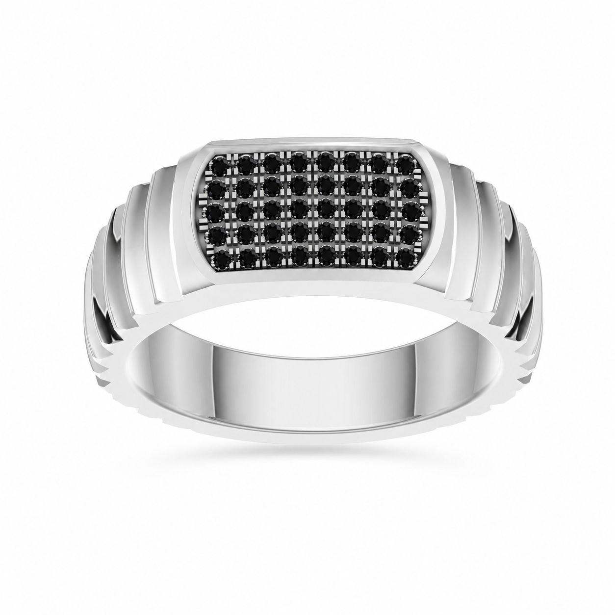Sentinel Black Diamond Square Ring in Sterling Silver