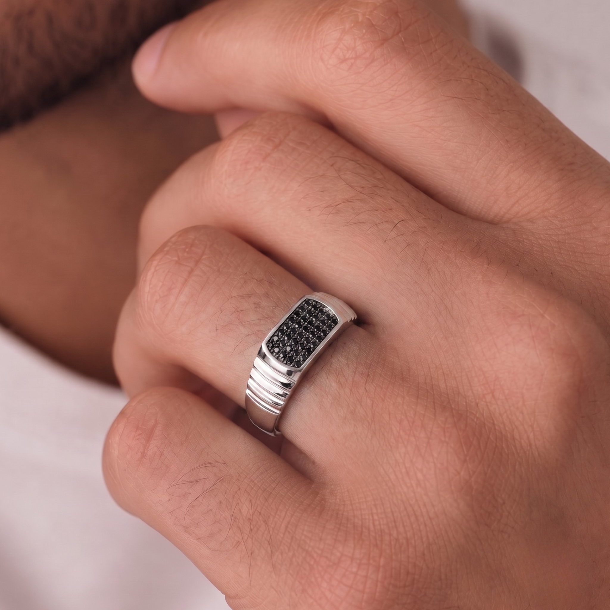Sentinel Black Diamond Square Ring in Sterling Silver