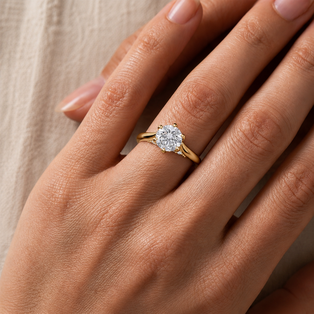 Six-Prong Diamond Solitaire Ring In 14K Gold