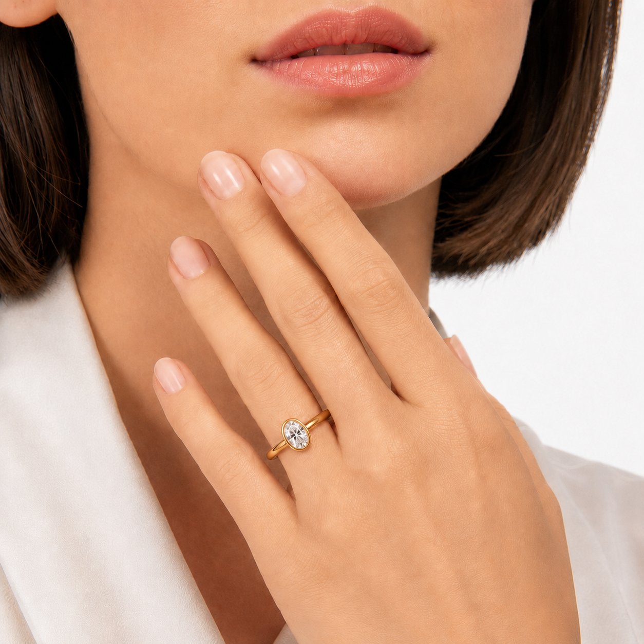Serenity Oval Diamond Ring In 14K Gold
