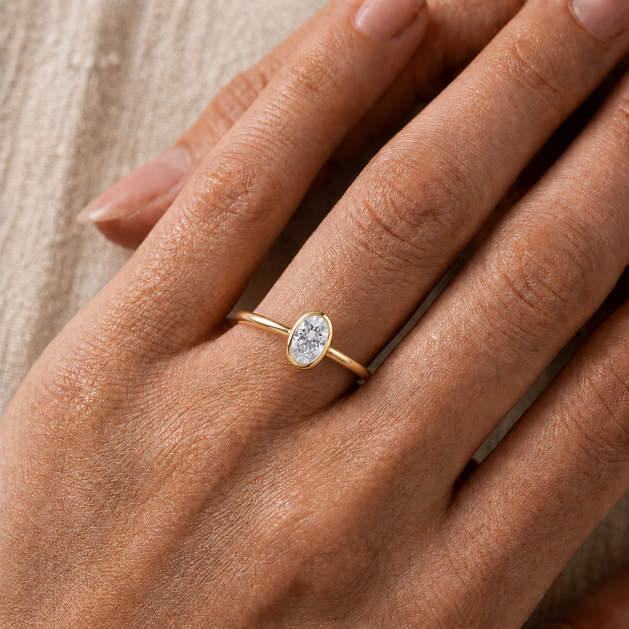 Serenity Oval Diamond Ring In 14K Gold