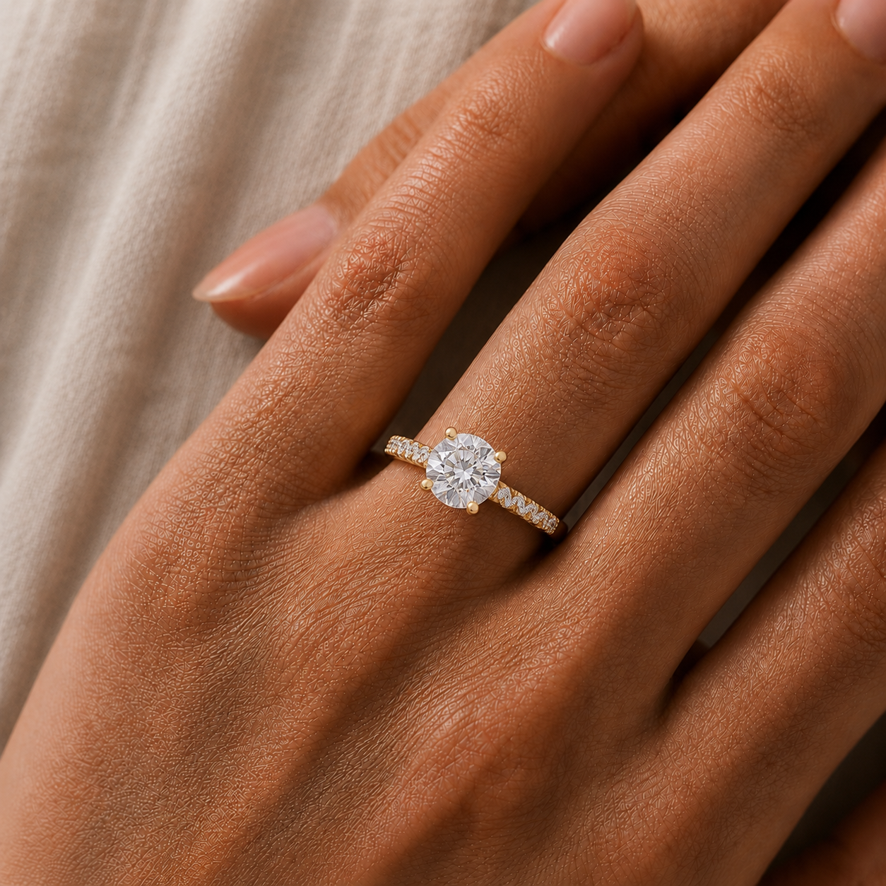 Solitaire Diamond Engagement Ring in 14K Gold