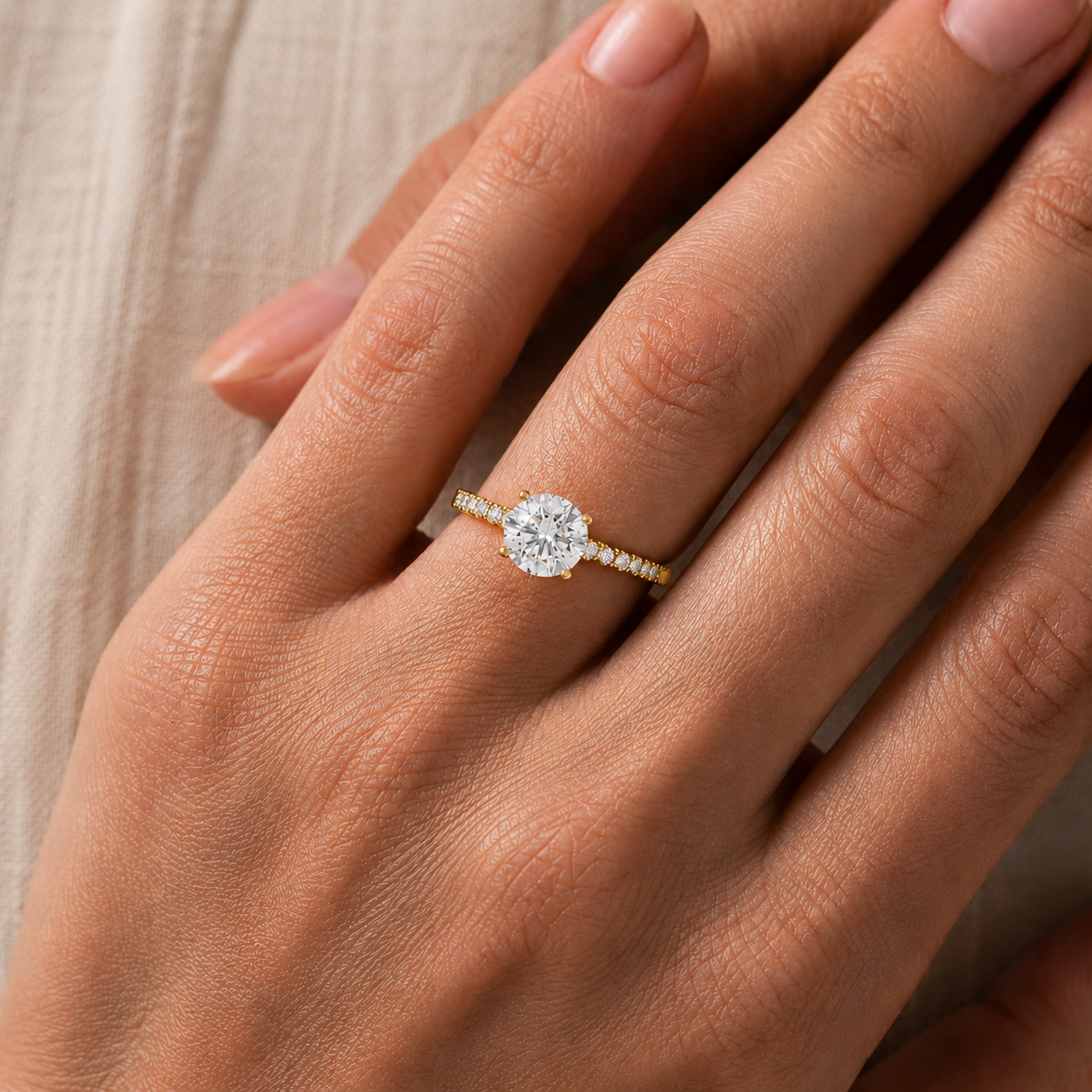Solitaire Diamond Engagement Ring in 14K Gold