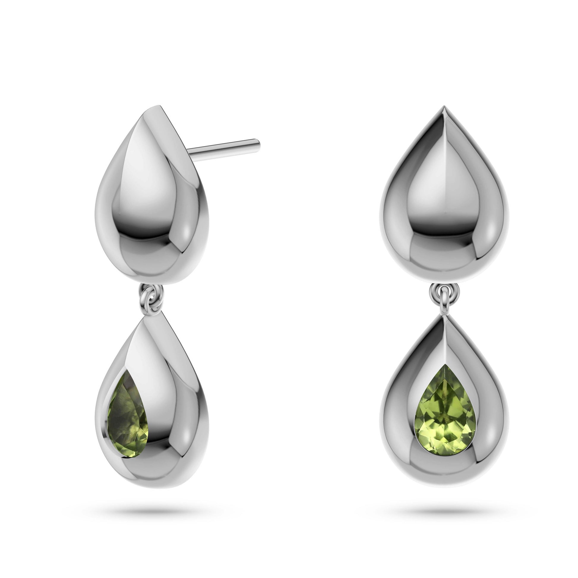 Spring Leaf Peridot Teardrop Earrings In 14K Gold