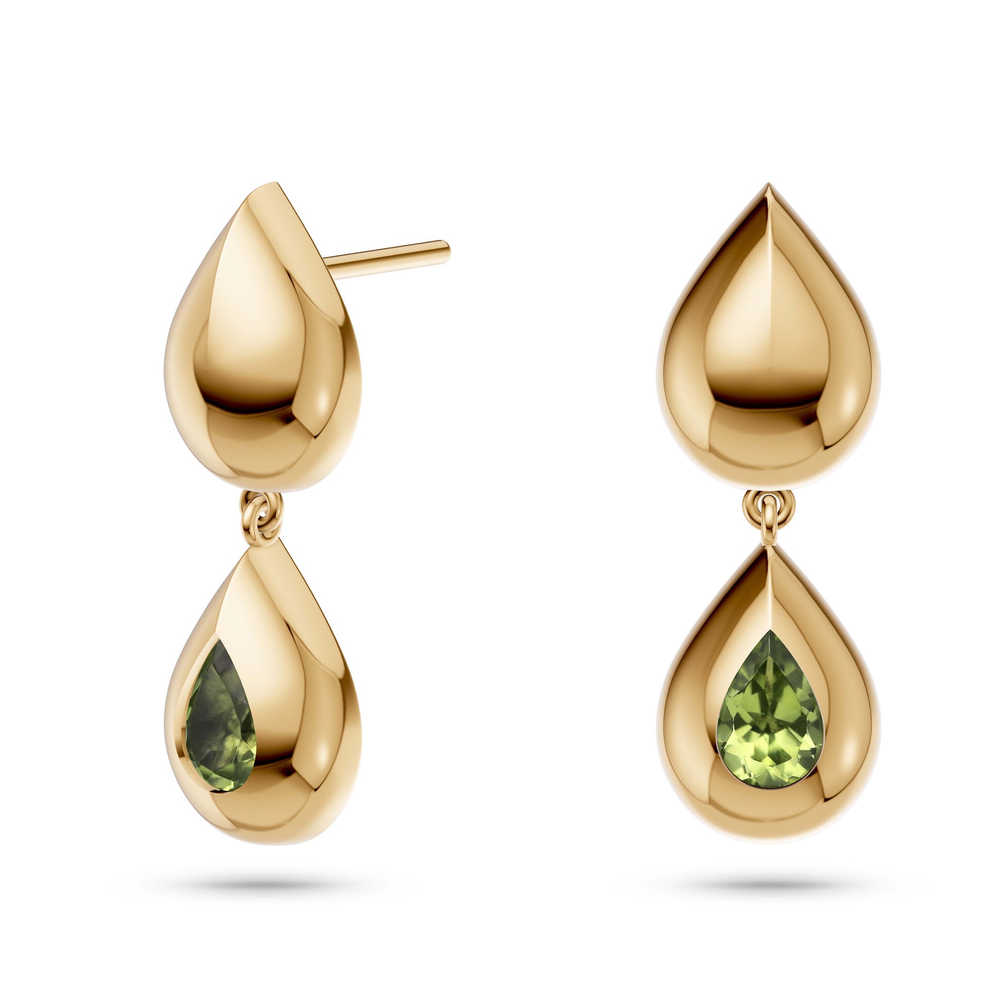 Spring Leaf Peridot Teardrop Earrings In 14K Gold