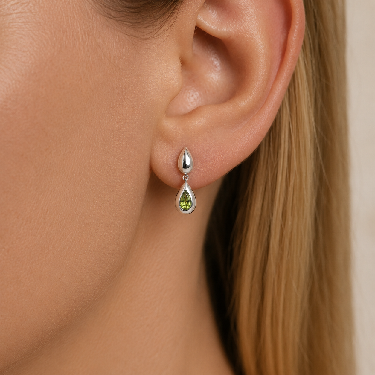 Spring Leaf Peridot Teardrop Earrings In 14K Gold