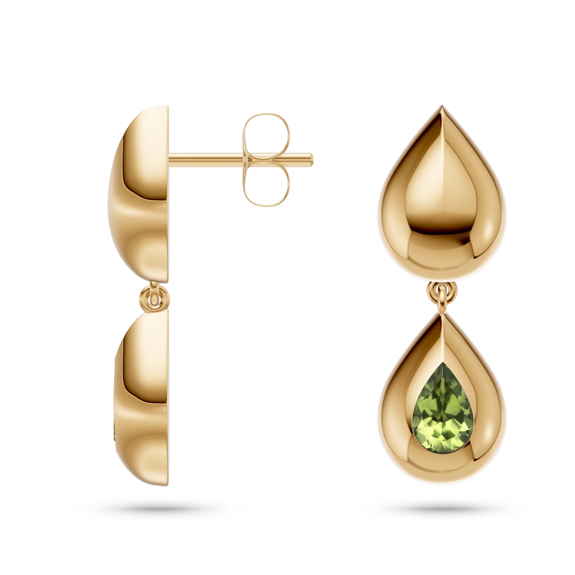 Spring Leaf Peridot Teardrop Earrings In 14K Gold
