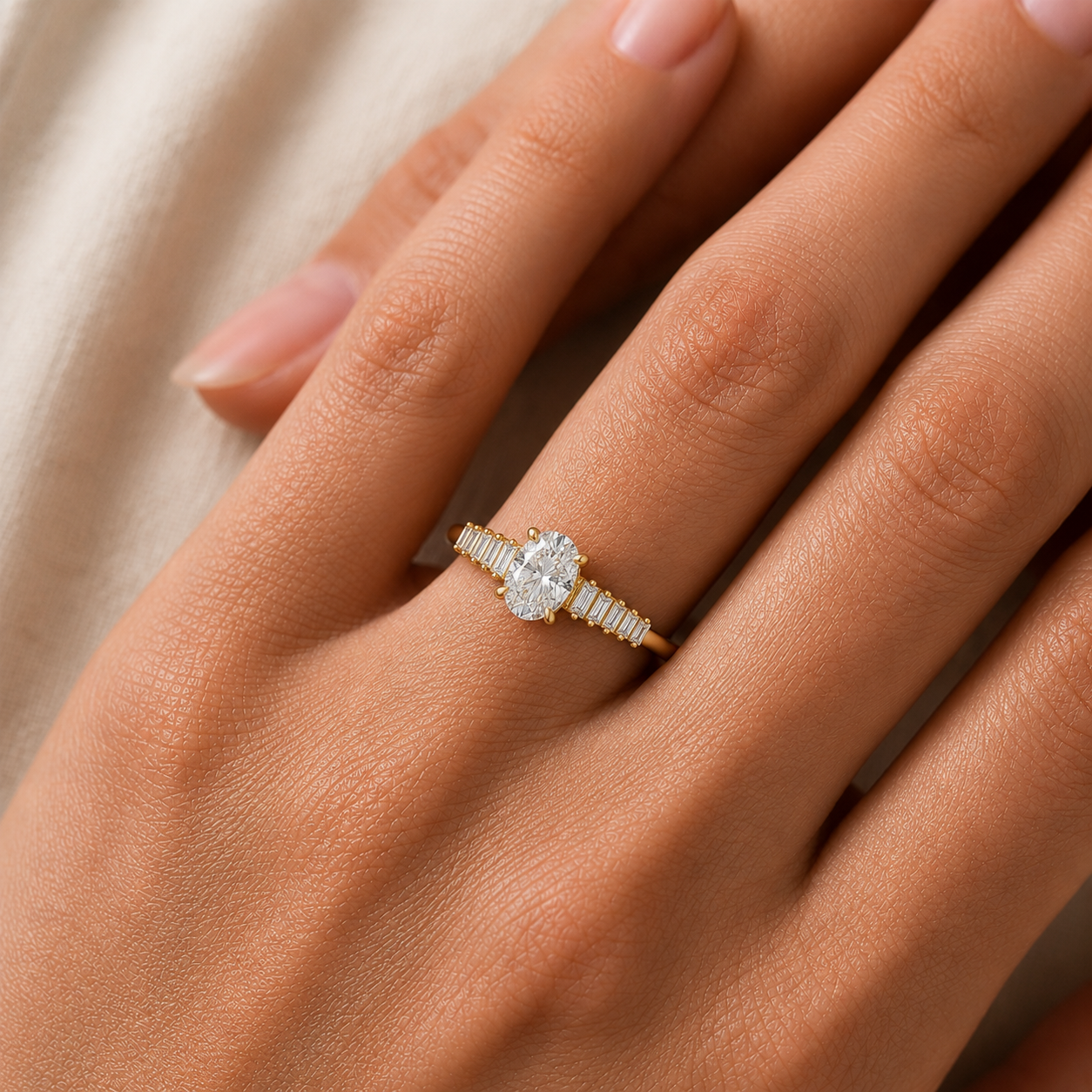 Starlight Symphony Oval Ring In 14K Gold