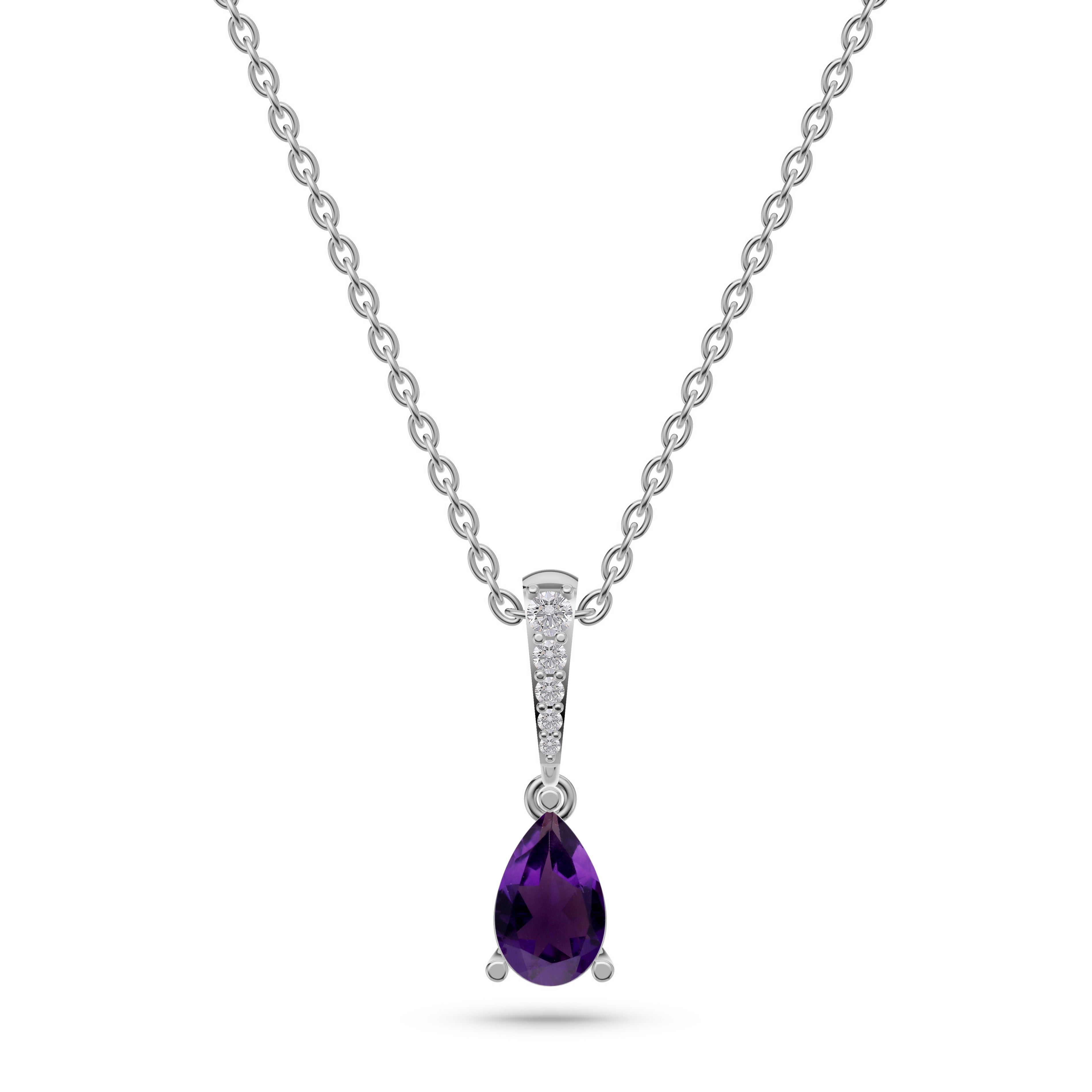Teardrop Amethyst & Diamond Pendant Necklace in 14K Gold