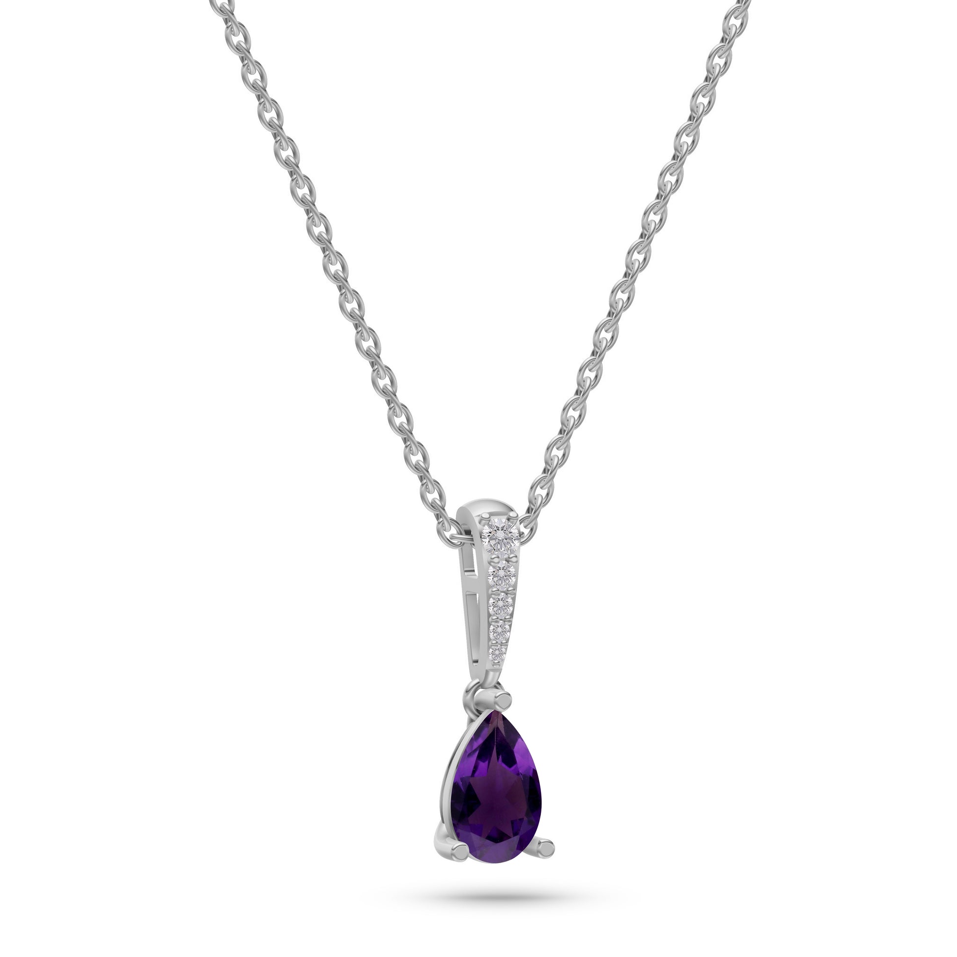 Teardrop Amethyst & Diamond Pendant Necklace in 14K Gold
