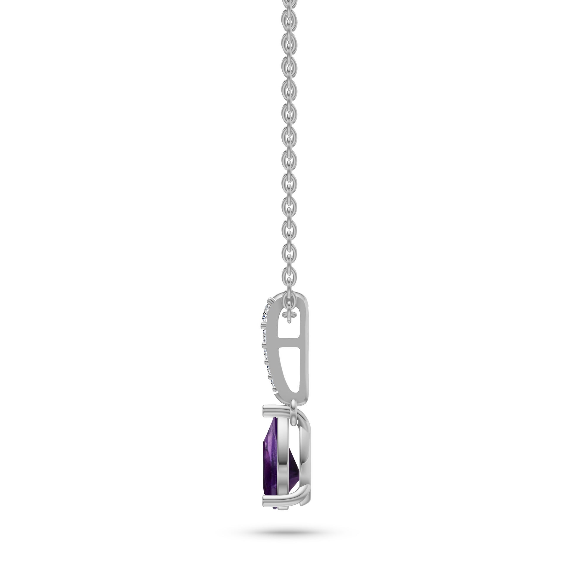 Teardrop Amethyst & Diamond Pendant Necklace in 14K Gold