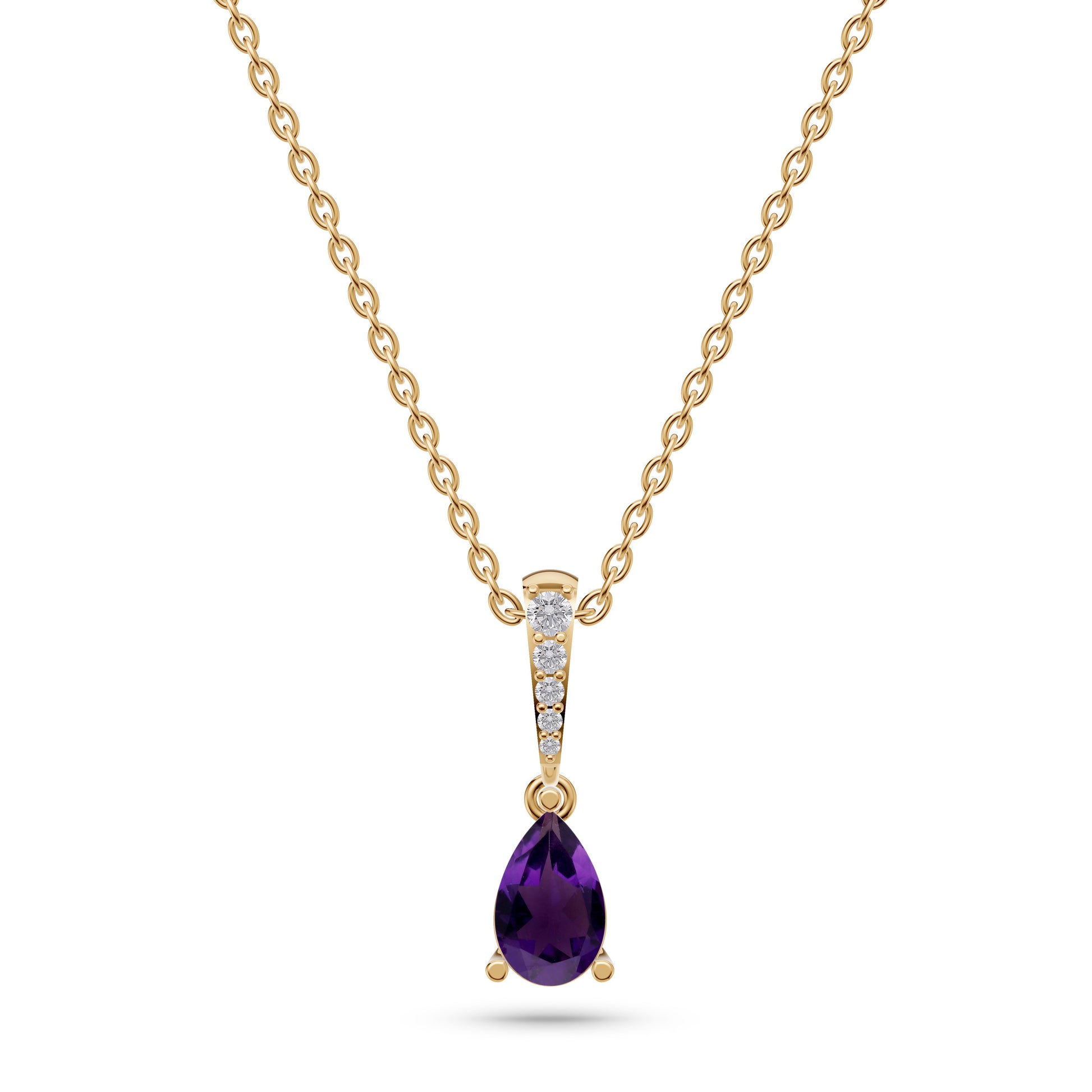 Teardrop Amethyst & Diamond Pendant Necklace in 14K Gold