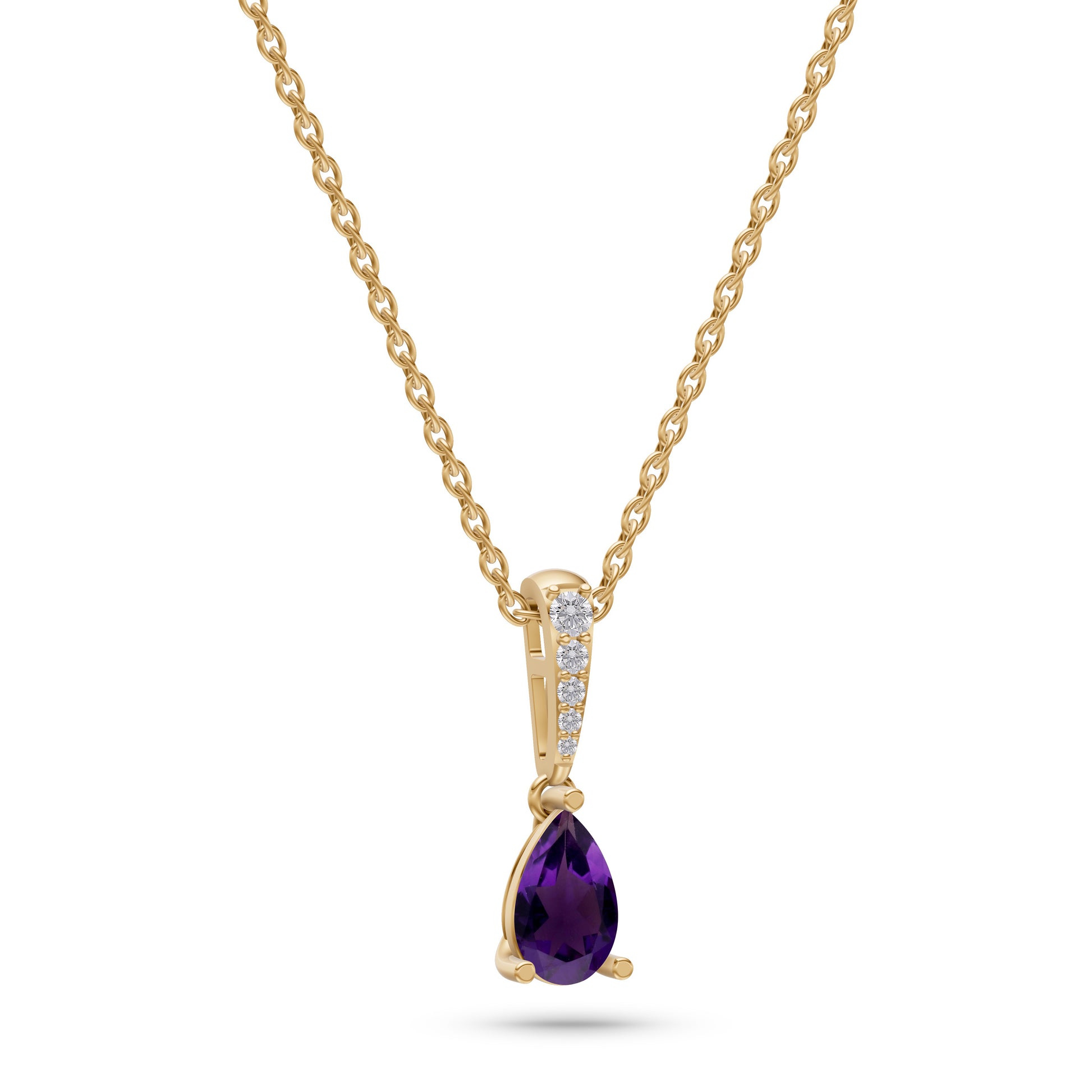 Teardrop Amethyst & Diamond Pendant Necklace in 14K Gold