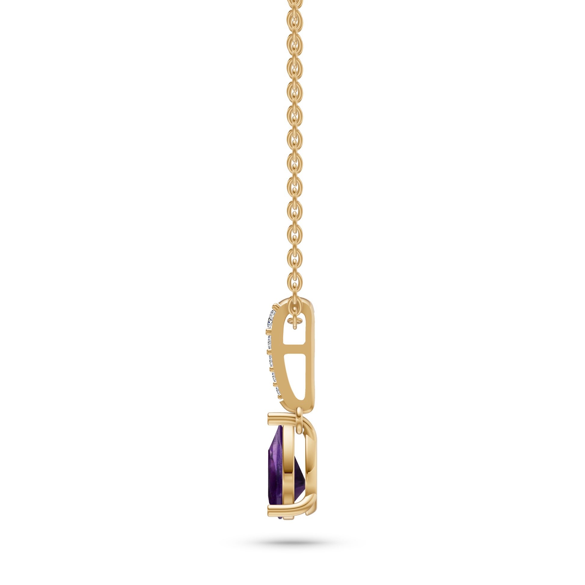 Teardrop Amethyst & Diamond Pendant Necklace in 14K Gold