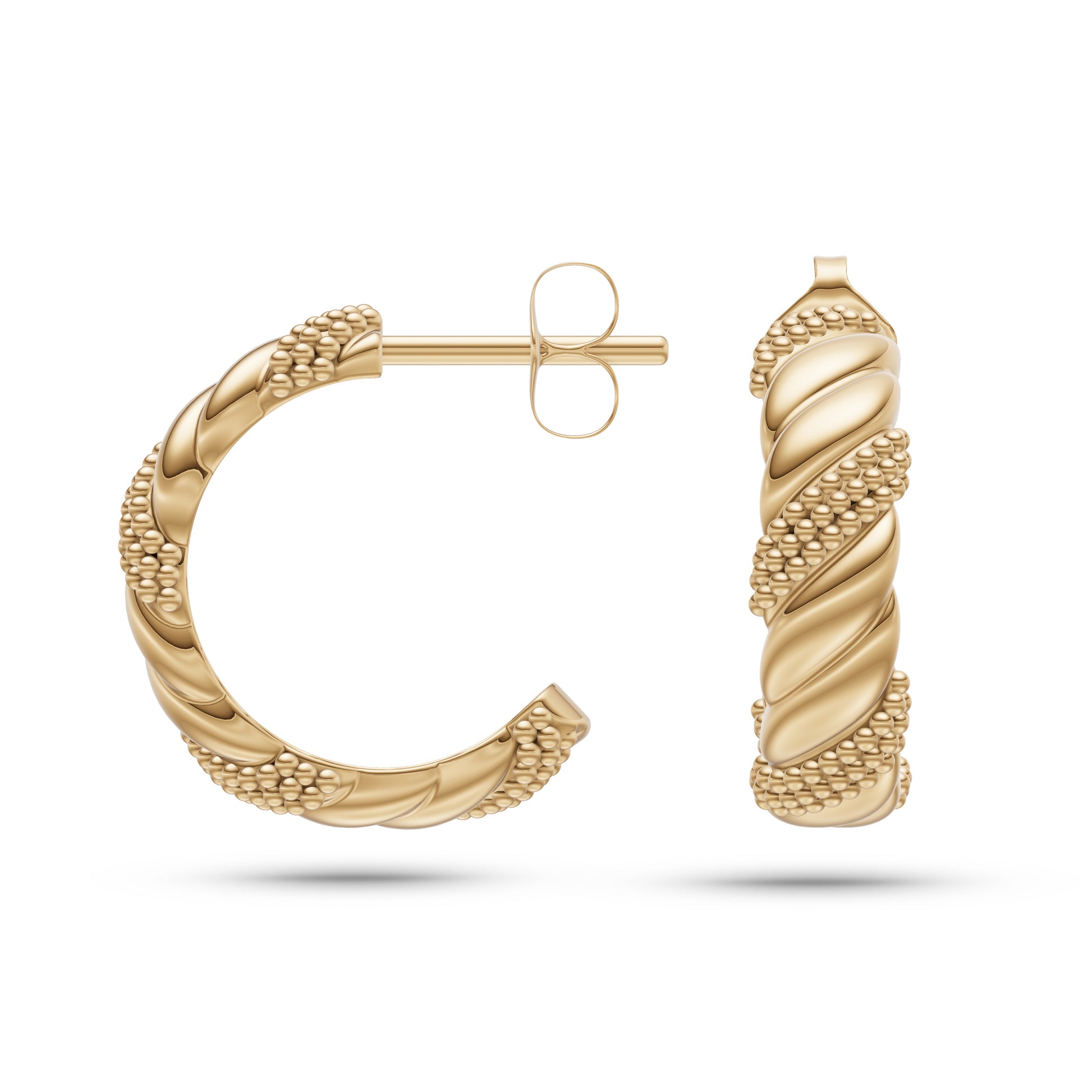 Textured Diamond Twist Huggie Hoops in 14K Gold