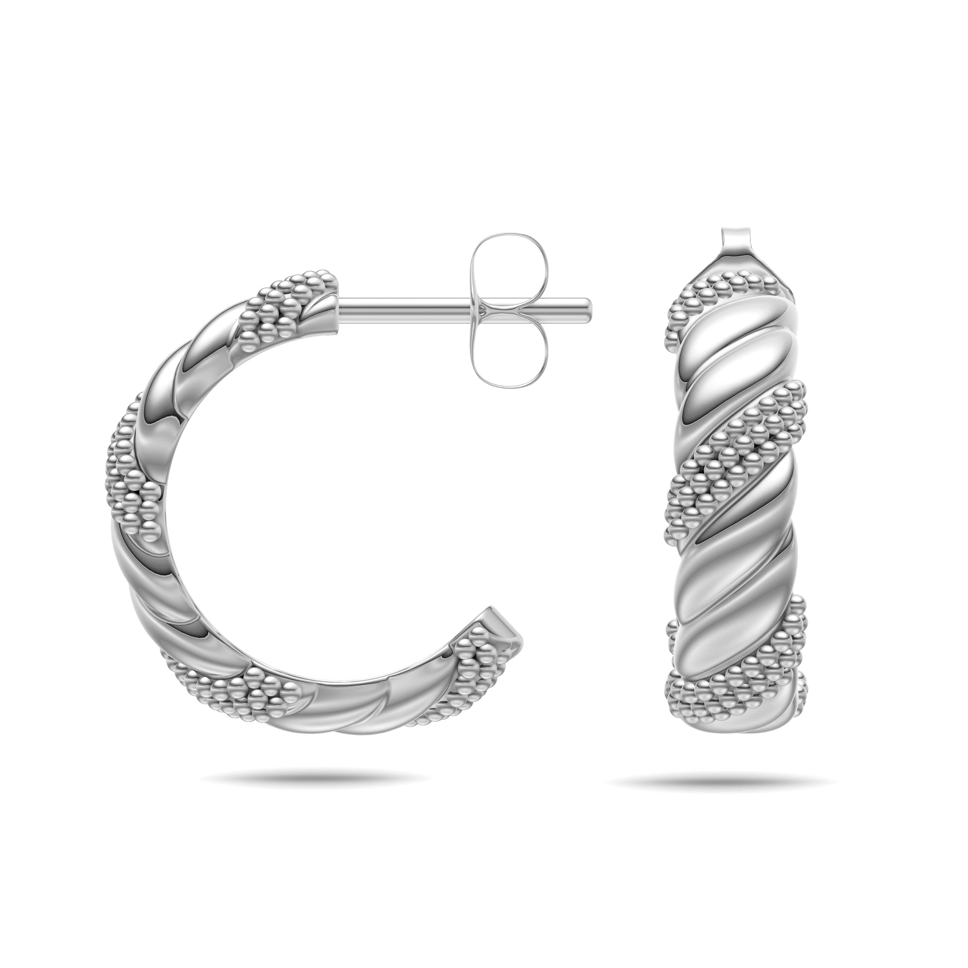 Textured Diamond Twist Huggie Hoops in 14K Gold