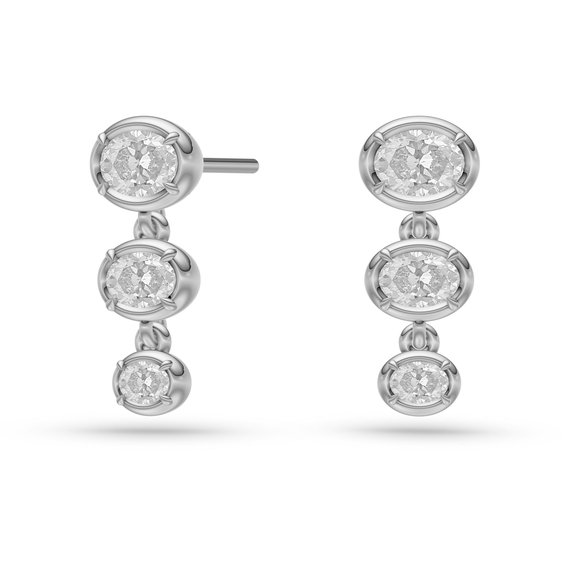 Three-Diamond Oval Drop Earrings in 14K Gold