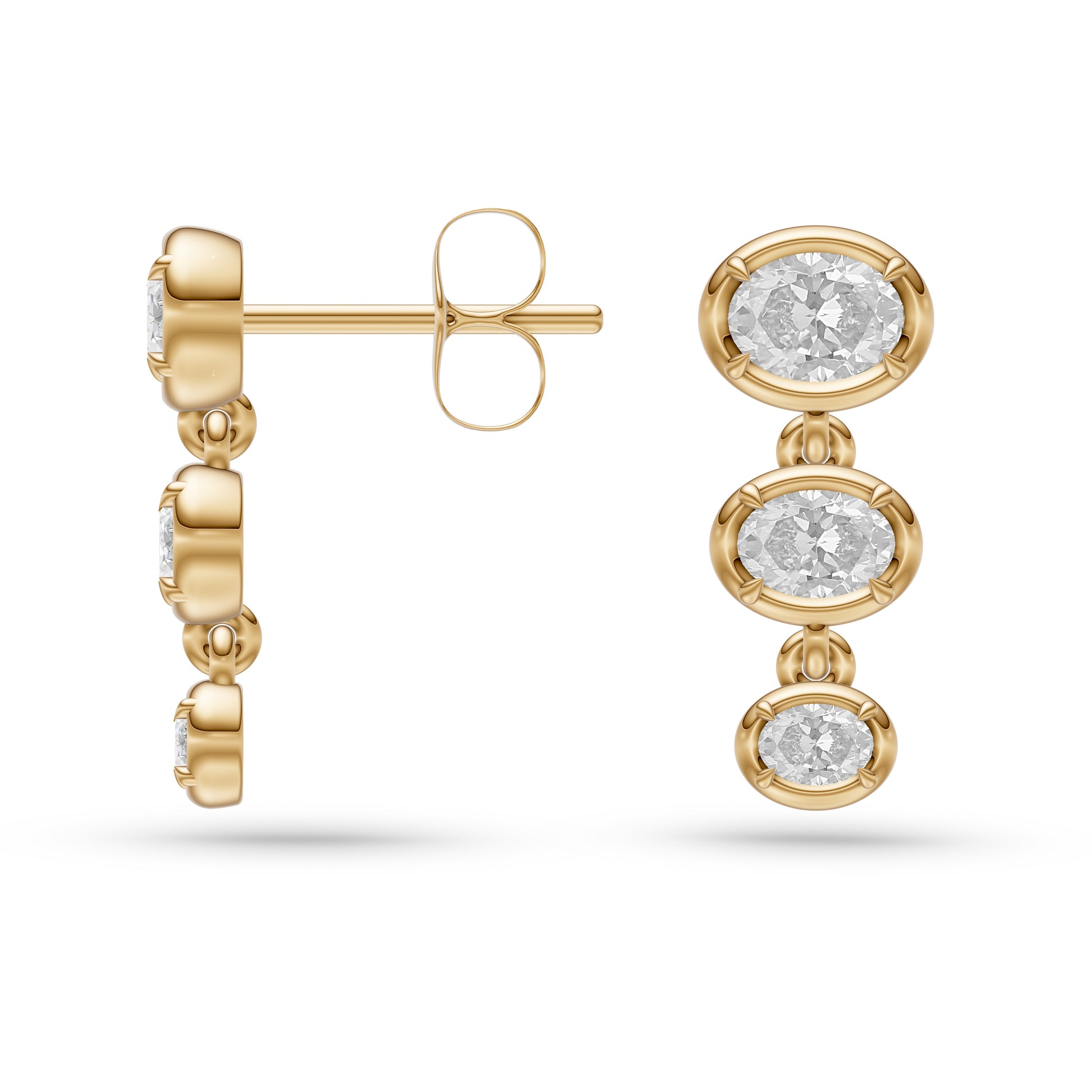 Three-Diamond Oval Drop Earrings in 14K Gold