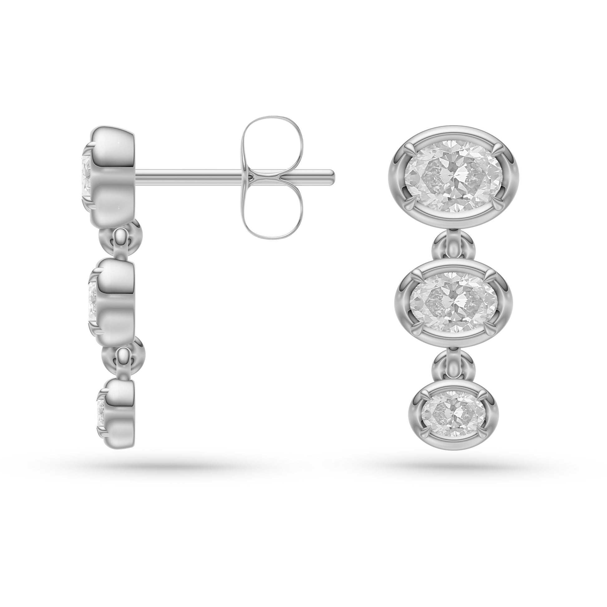 Three-Diamond Oval Drop Earrings in 14K Gold