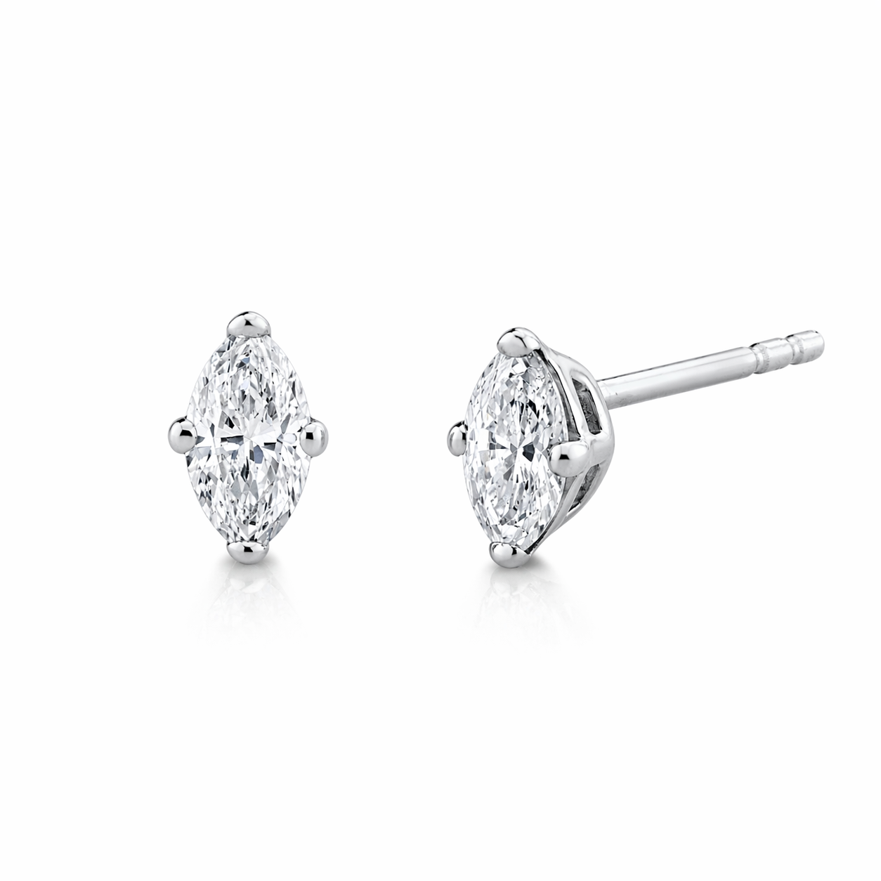 Marquise Natural Diamond Stud Earrings in 14K Gold
