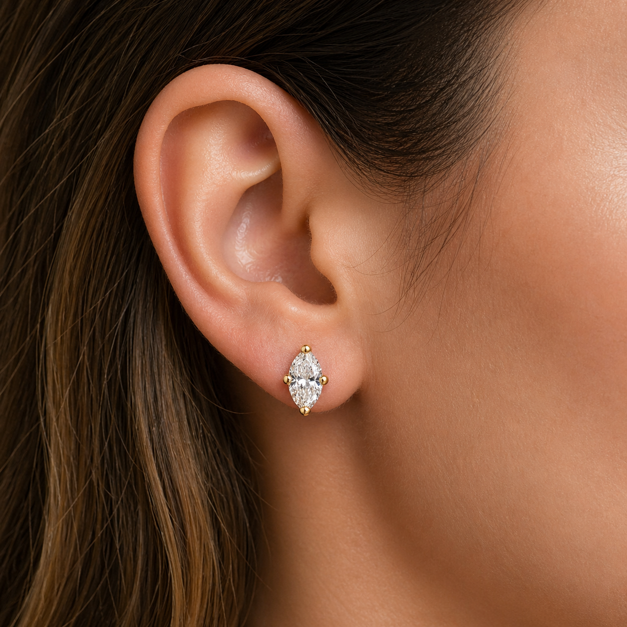 Marquise Natural Diamond Stud Earrings in 14K Gold