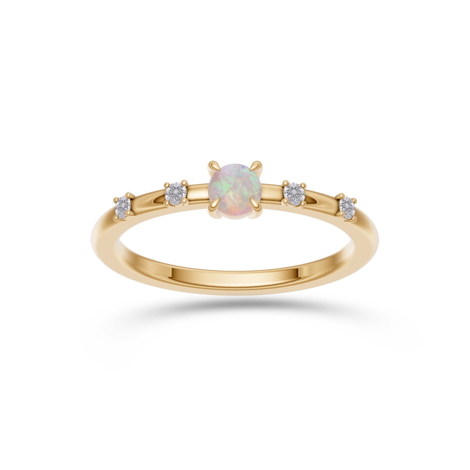 Opal & Diamond Stackable Ring in 14K Gold