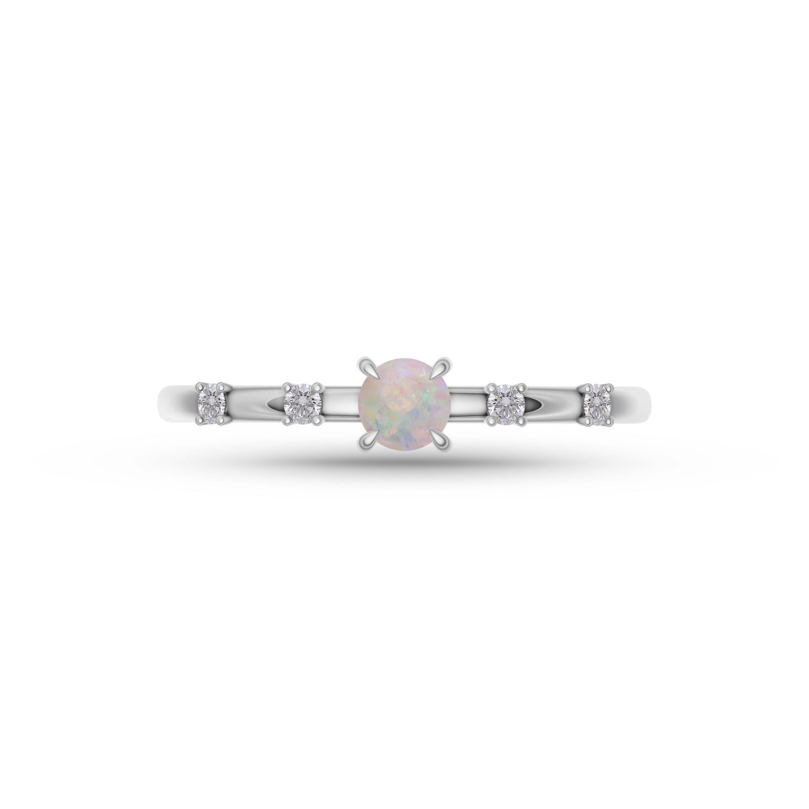 Opal & Diamond Stackable Ring in 14K Gold