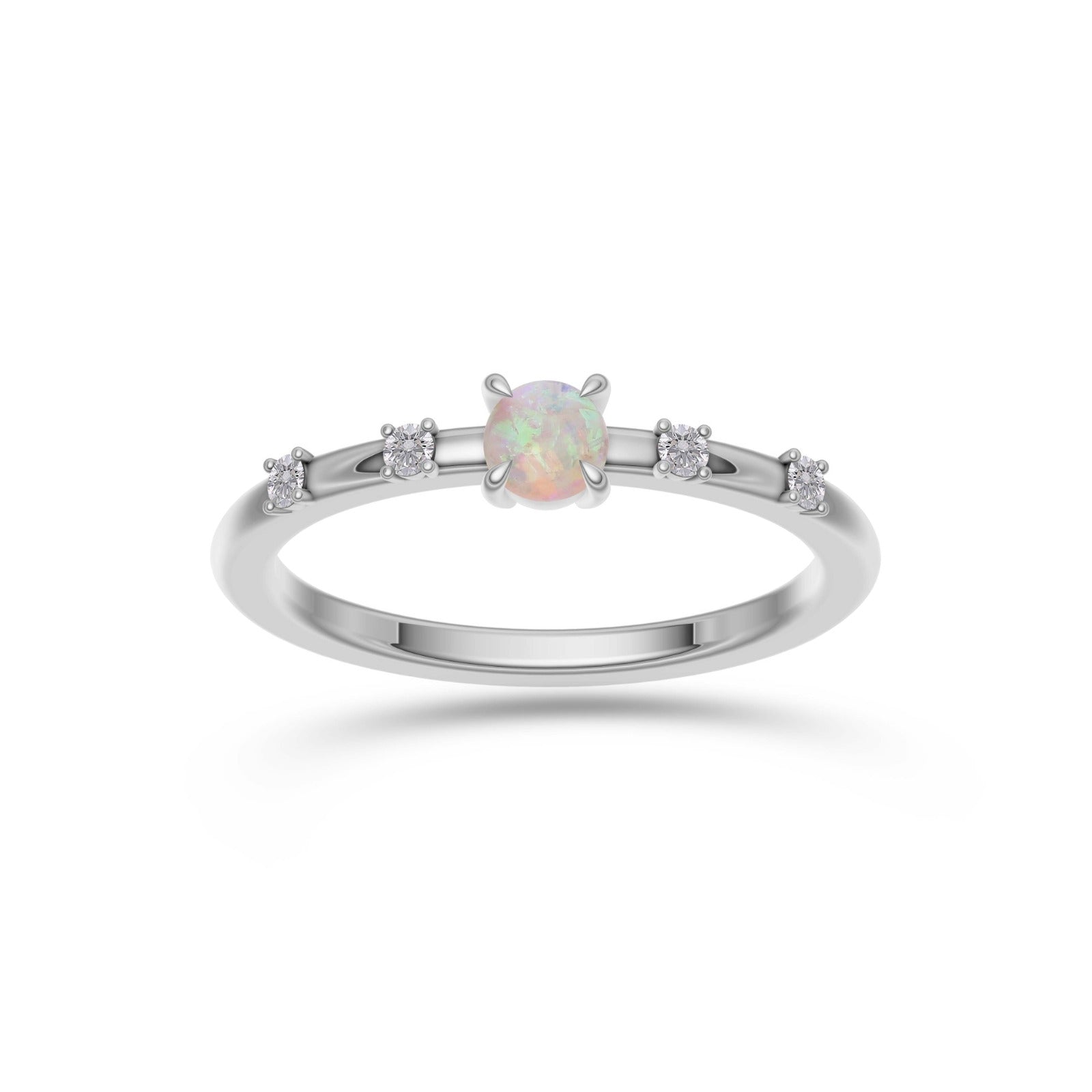 Opal & Diamond Stackable Ring in 14K Gold